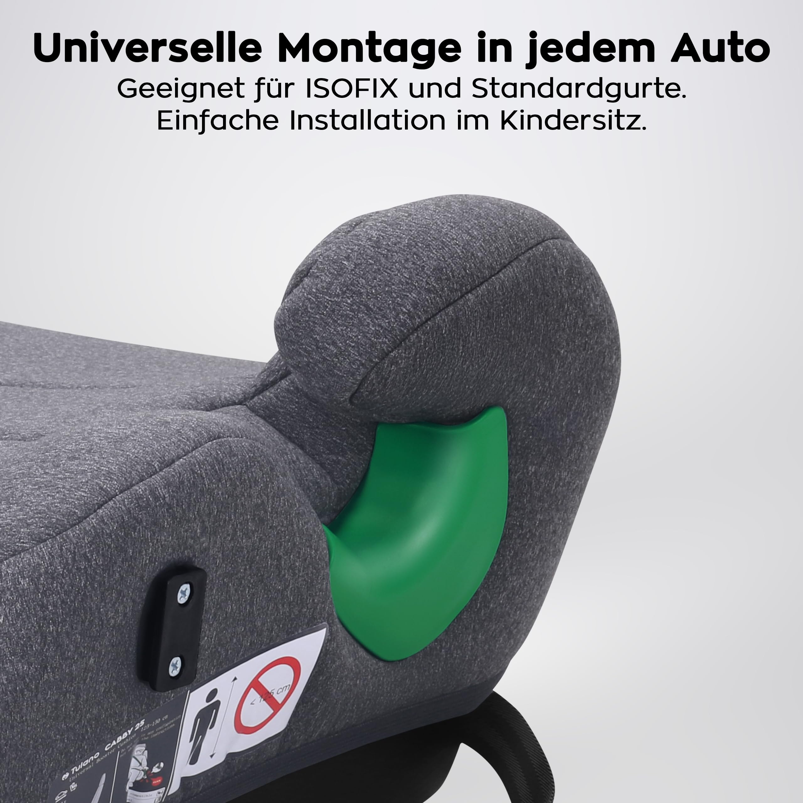 Tulano Cabby 25 Kindersitz Auto - i-Size ECE R129/03 - Autositz für Kinder | 125-150 cm - Sitzerhöhung mit Gurtführung - Sicherheitsführung - Bequeme Armlehnen - mit Getränkehalter – Schwarz