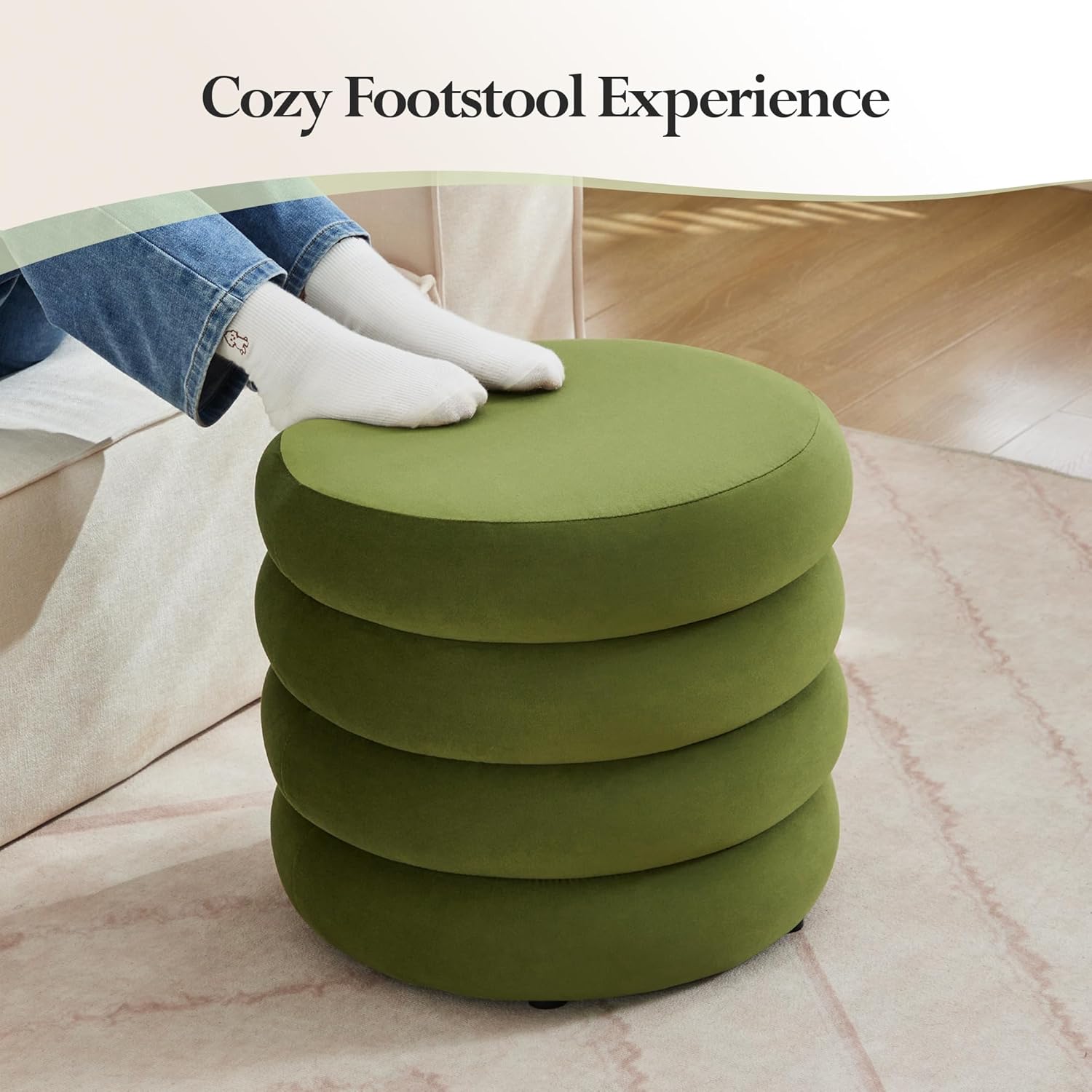 20.1 Inch Round Storage Ottoman, Modern Velvet Ottoman Coffee Table with Removable Top, Green Vanity Stool with Storage for Bedroom, Living Room, Dorm, Set of 1