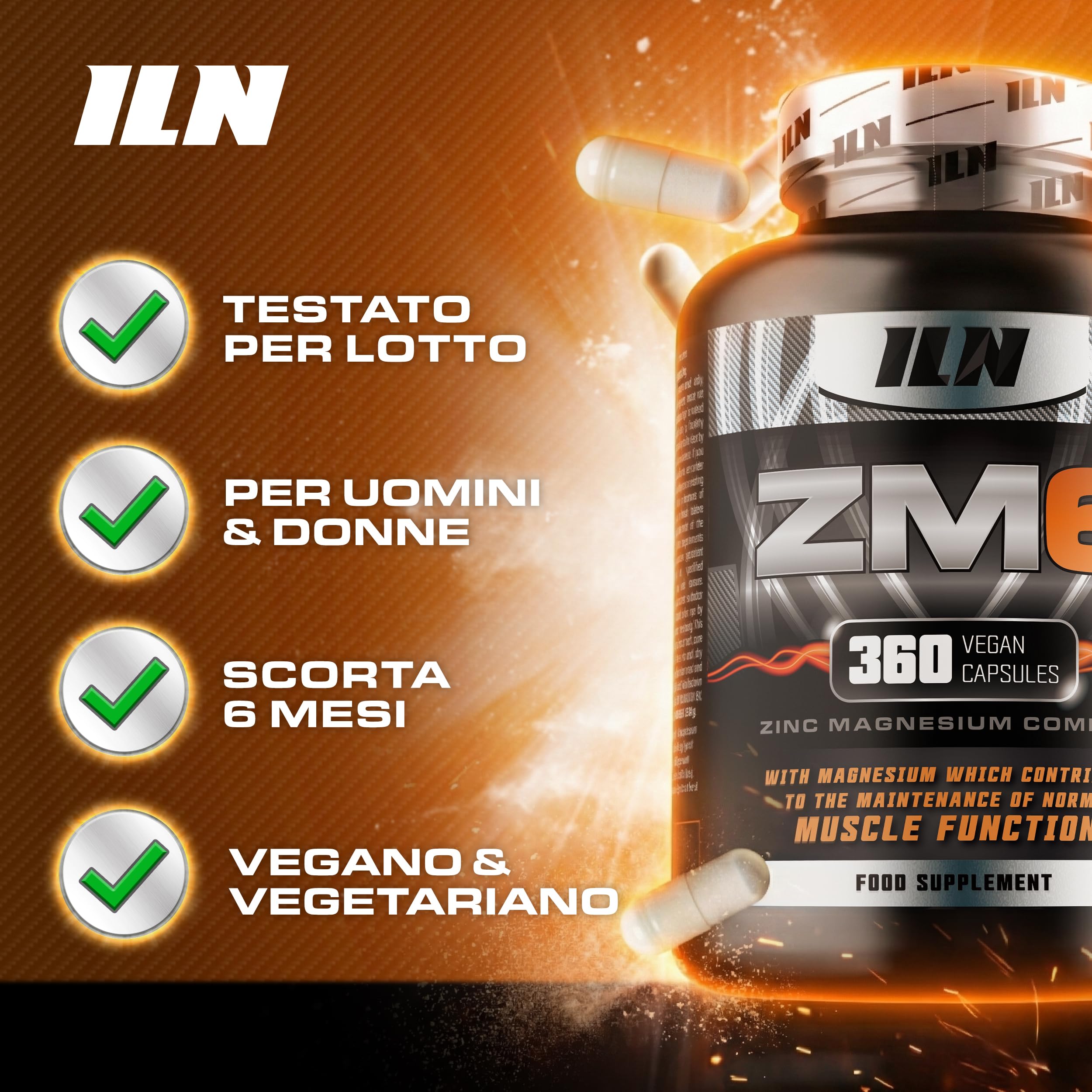 ZM6 - Integratore zinco magnesio - zinco integratore alto dosaggio con vitamina B6 - per normale funzione muscolare - 360 capsule vegane