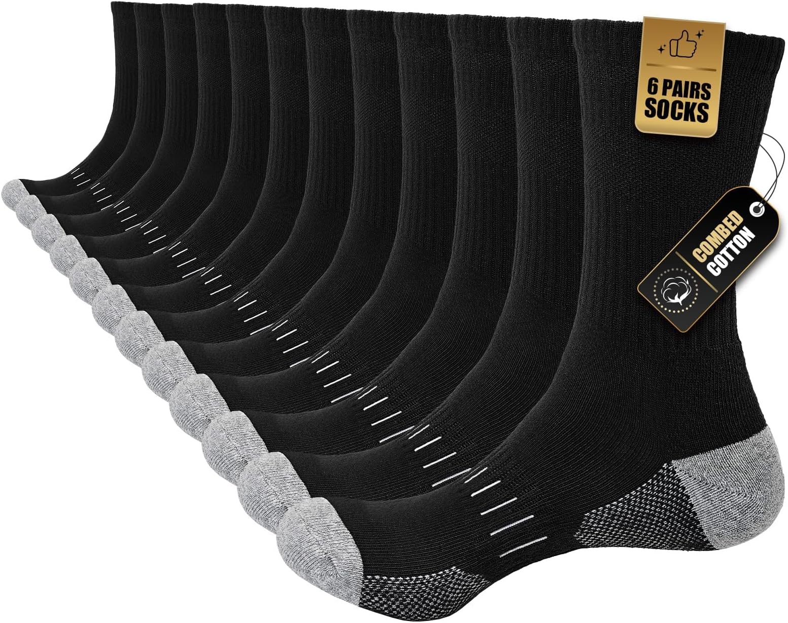 Cushioned Mens Socks, Cotton Mens Work Socks, Crew Walking Socks Womens Mens, 6 Pairs Athletic Sports Socks for Running Outdoor Hiking Cycling