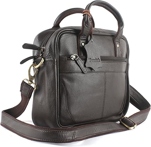 Bolso bandolera de cuero genuino hecho a mano para hombres (color marrón) Bolsa de viaje de cuero para computadora portátil para oficina, bolsa de