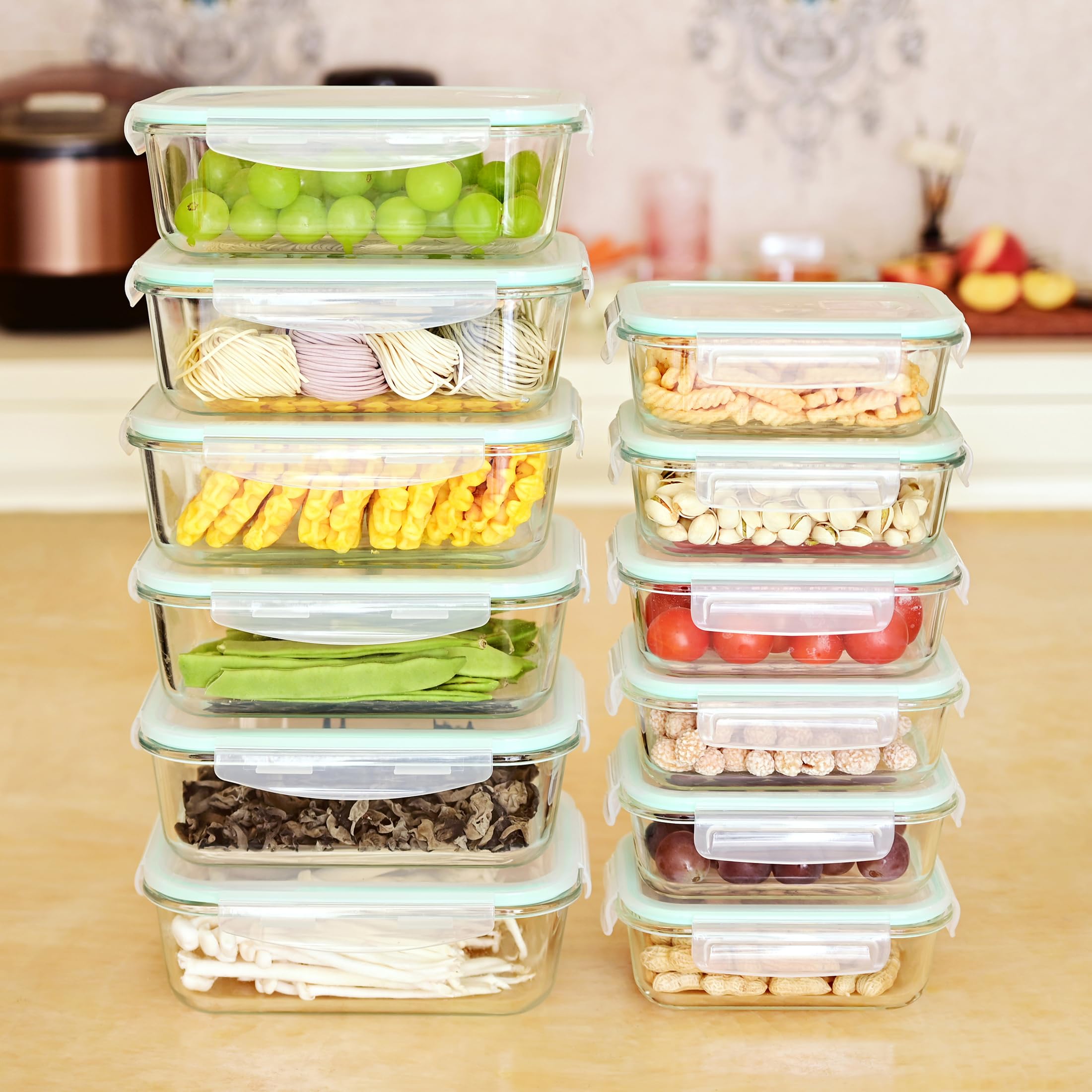 ERUIV Glasbehälter Mit Deckel, [2 Behälter + 2 Deckel] Glasschüssel Mit Deckel-1040ml, Mikrowellengeschirr Glas, Tragbar Meal Prep Container, Retain Freshness Glass Container With Lid, BPA free