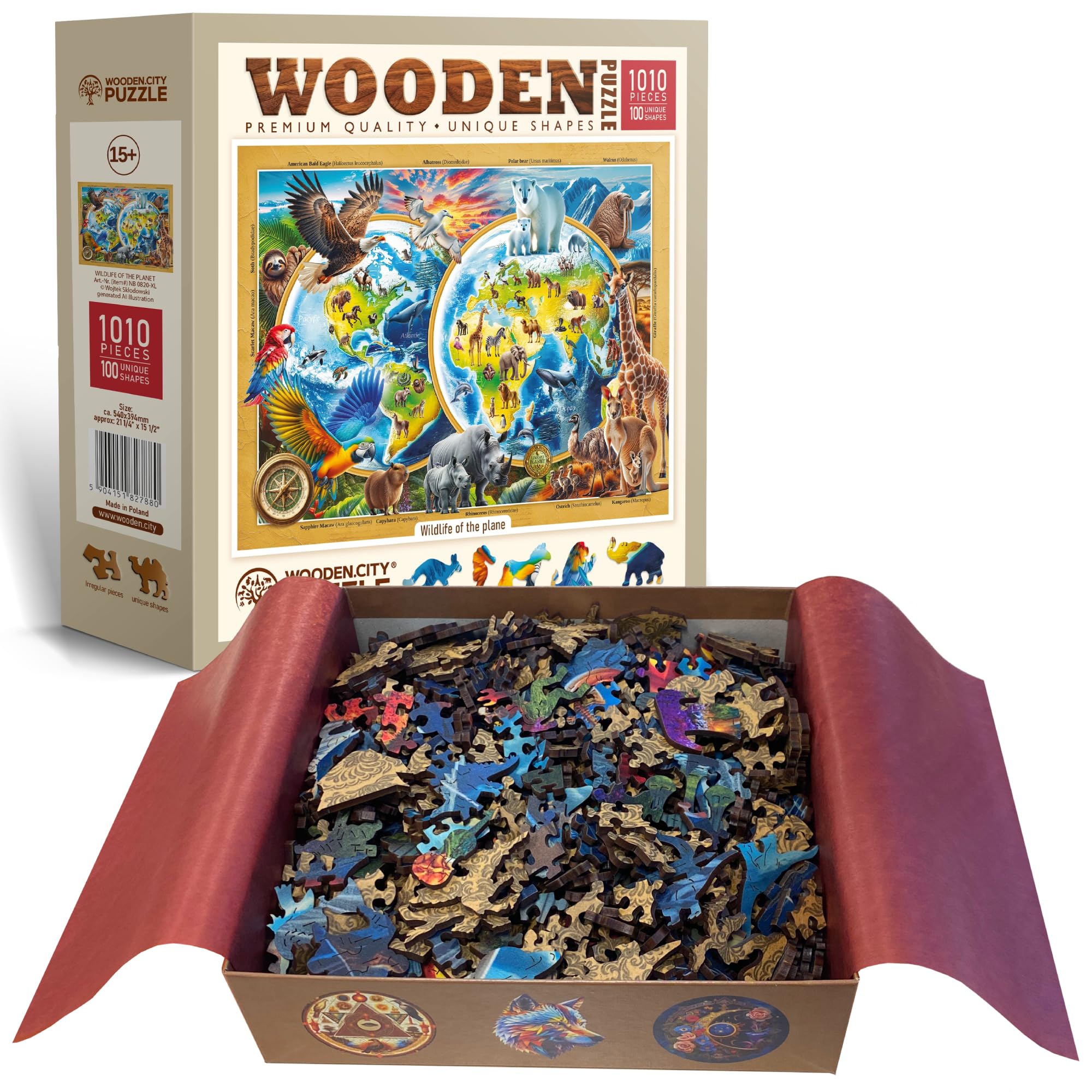 WOODEN.CITY Holzpuzzle Wildlife of the Planet - 1000 Teile Holzpuzzle für Erwachsene mit 100 einzigartigen Tierformen - Premium Öko Holzpuzzles für Erwachsene 1000 Teile - Hergestellt und entworfen in