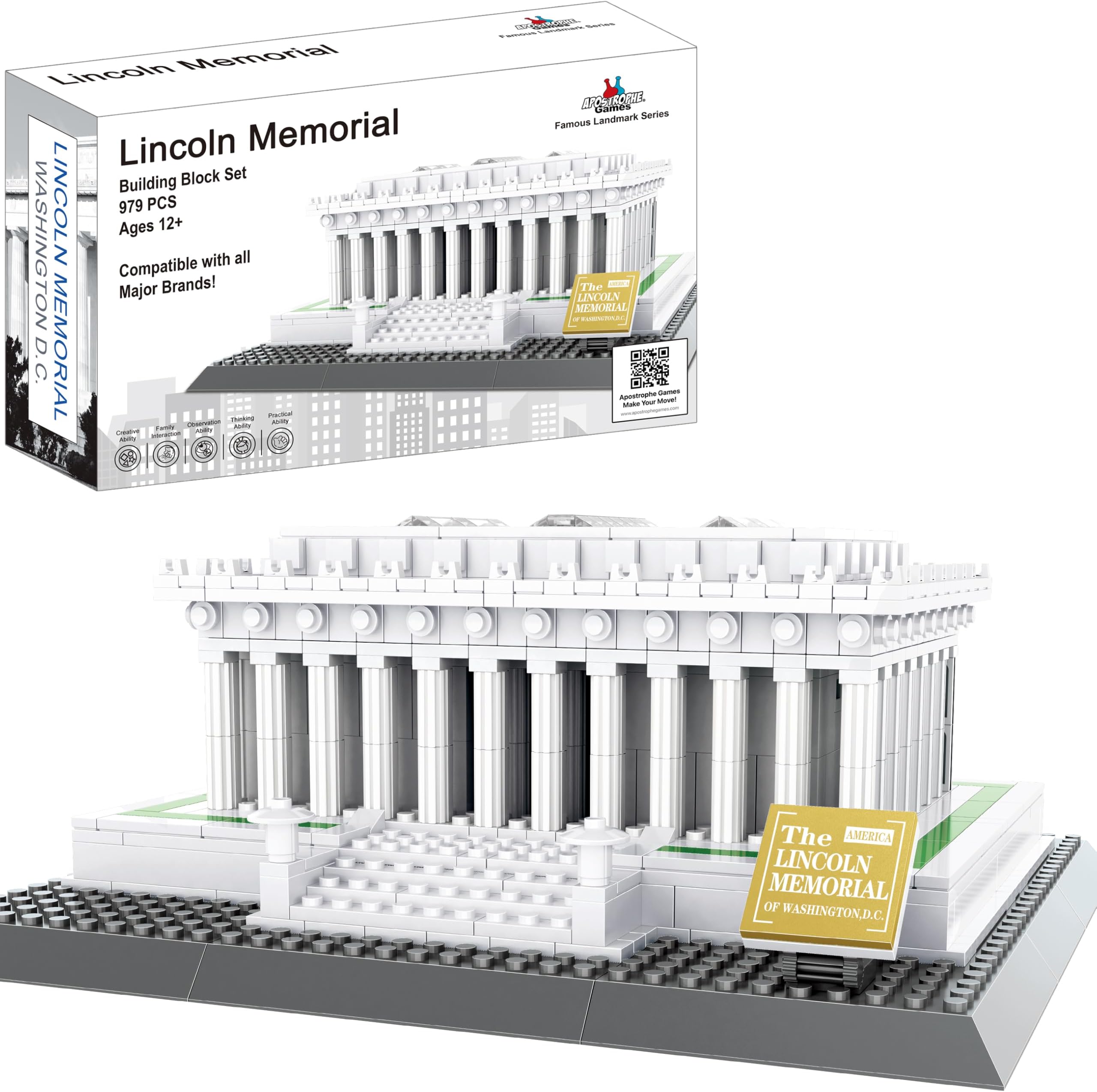 Lincoln Memorial Building Block Set (979 Pieces) Washington D.C. Lincoln Memorial Famous Landmark Series - Architecture Model for Kids and Adults