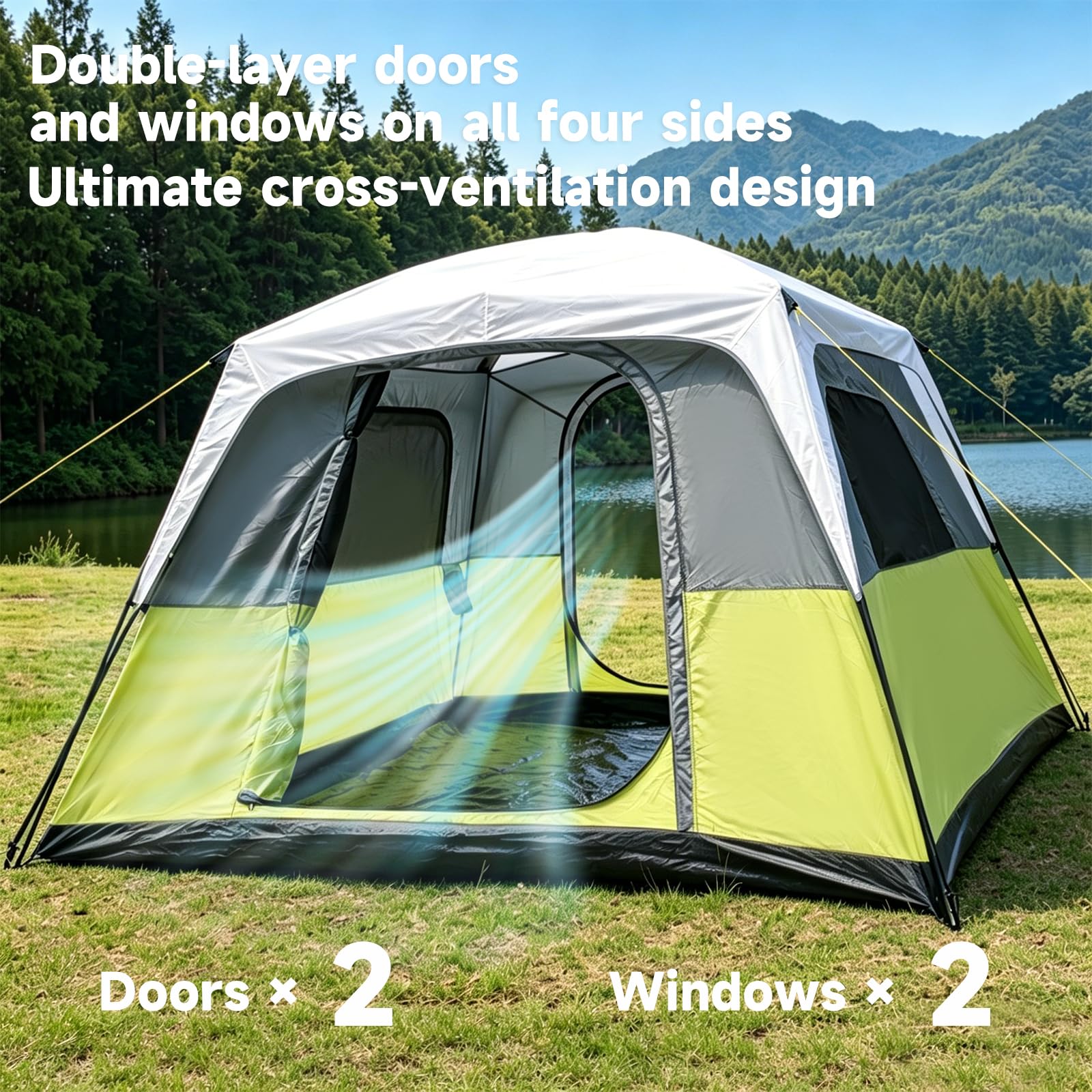 DanCoom Tente 4/6 personnes, montage facile, imperméable, avec protection contre la pluie, grande tente familiale portable double couche pour camping, arrière-cour, extérieur et randonnée - 300 x 270