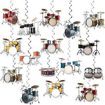 24 PCS Drum Hanging Swirl Decorations Drum Ceiling Streamers Hanging Decorations Drum Party Decorations for Drum Birthday Party Supplies Drummers Birthday Party