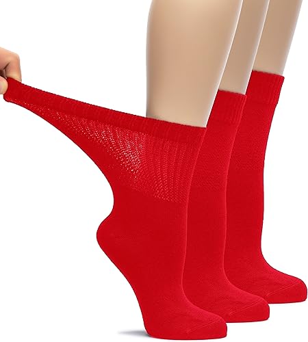 Miniatura 8 de Hugh Ugoli Calcetines altos de bambú para diabéticos para mujer, suaves, anchos y elásticos, con puntera sin costuras y parte superior sin ataduras,