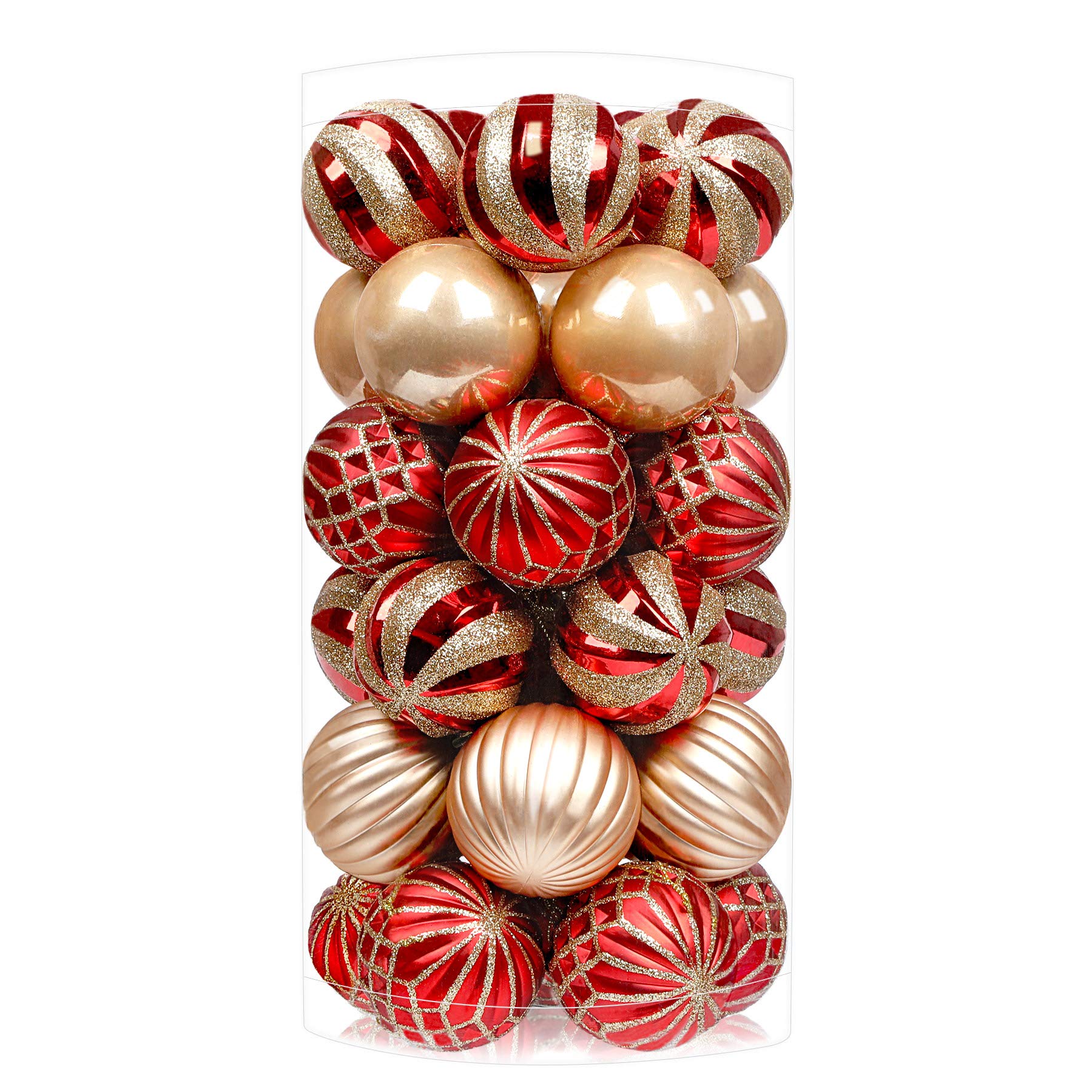 SHareconn 30ct 2.36 Inch Christmas Balls Ornaments, Shatterproof Balls Ornaments for Christmas Tree, Colored Decoration Baubles for Holiday Party, Tree Ornaments Hooks Included (Red & Gold, 60mm)