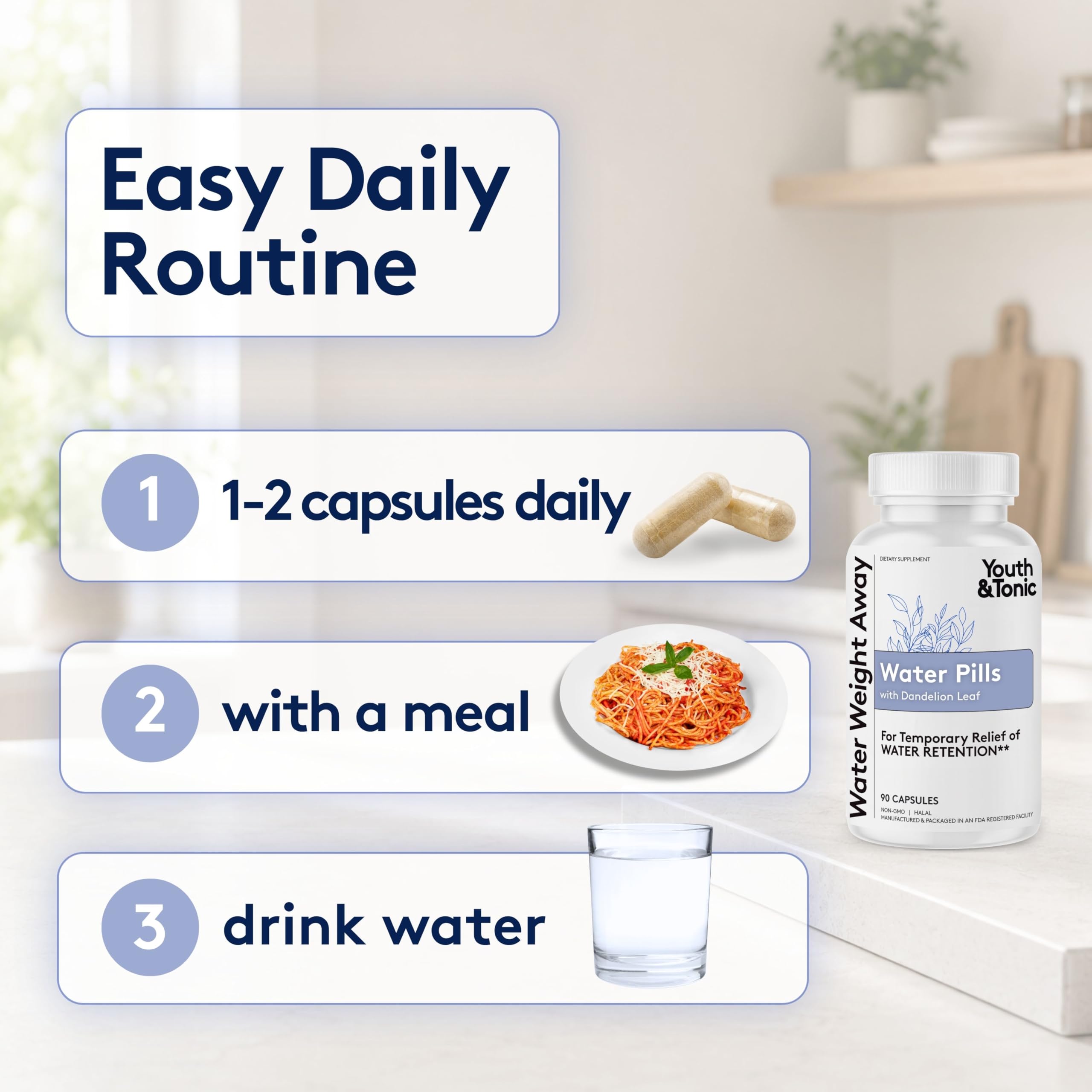 Youth & Tonic Natural Water Pills Weight Loss Women, Men, Water Retention — Amazon image 7