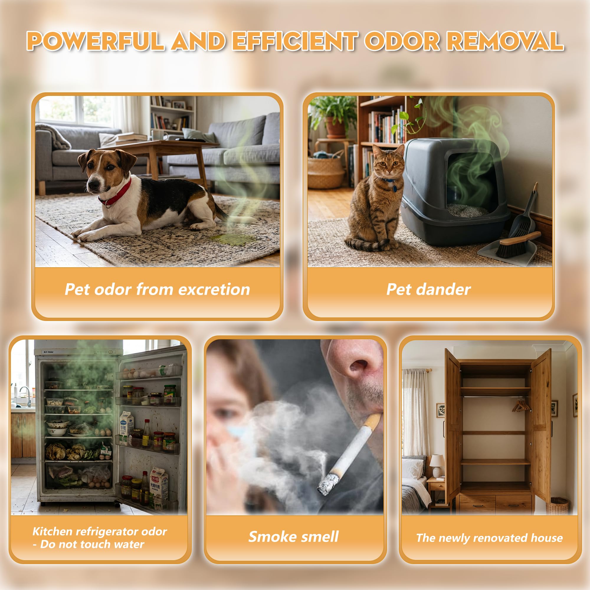 Desodorizador de arena para gatos, eliminador de olores de mascotas para perros, purificador de aire recargable con ozono para caja de arena, inalámbrico con modos de iones negativos y ozono, perrera