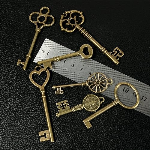 Miniatura 6 de CHuangQi Juego de llaves de esqueleto vintage, llaves steampunk de filigrana, colgantes de llaves de bronce antiguo, diferentes estilos