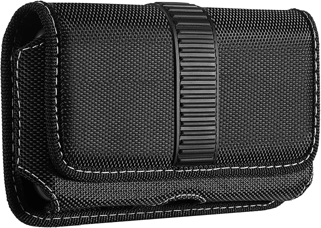 Horizontal Cell Phone Holster, MoKo Nylon Belt Clip HolsterNewly Updated Stereoscopic Outlook Pouch Fits iPhone 14/14 plus/pro/pro max/SE 3 2022/iPhone 13-8 series, Samsung S21/S10/S9/S8, Black