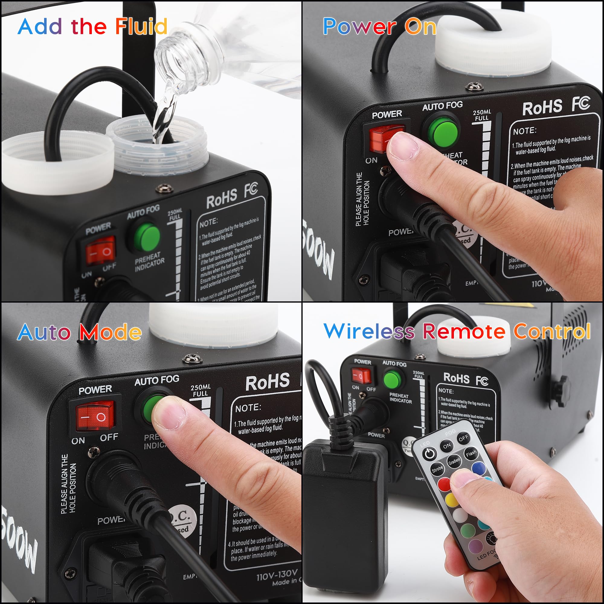 500W Fog Machine With Remote - 2500CFM Smoke Machine For Parties & Events