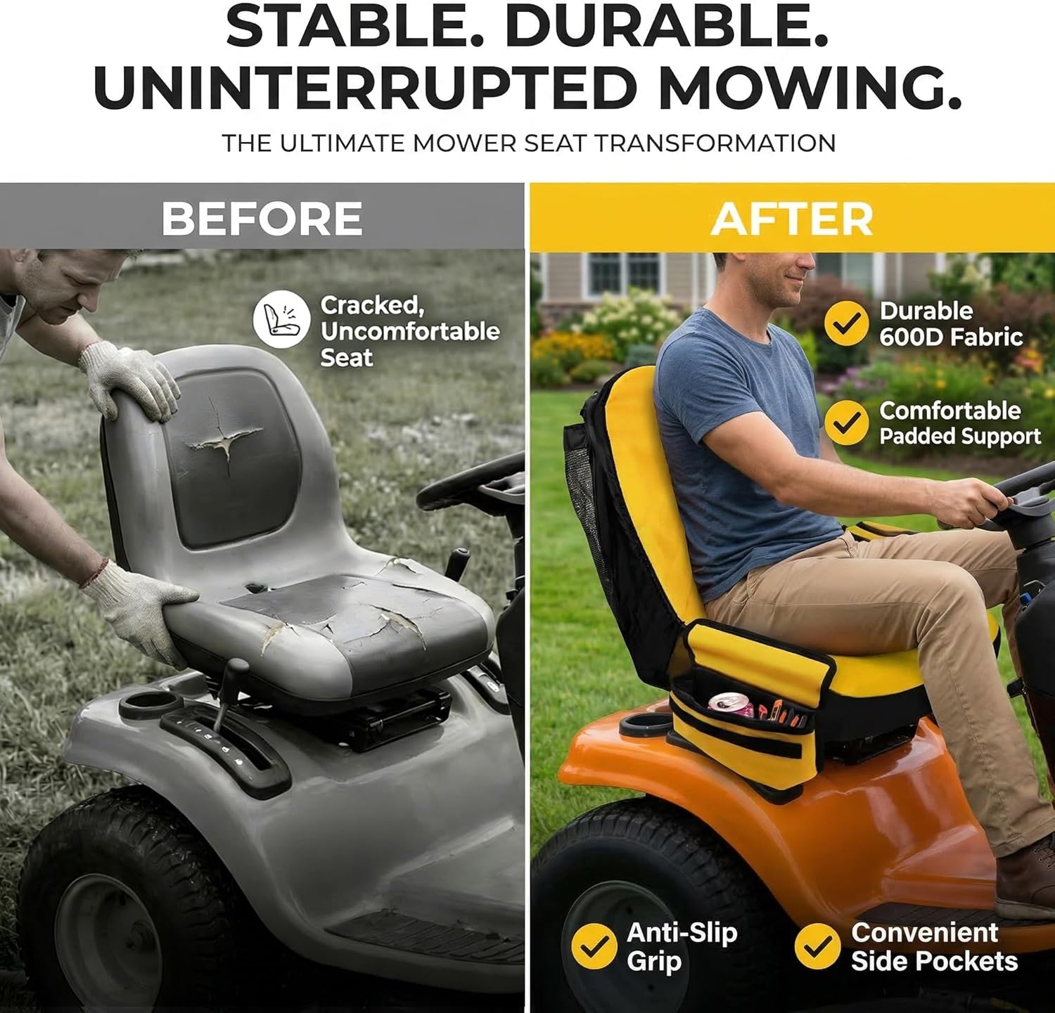 Upgraded Tractor Seat Cover,Lawn Mower Seat Cover,Compatible with John Deere, Cub Cadet,Kubota,Riding Mower Seat Cover with Pouch,Weatherproof 600D Heavy Duty (Medium)