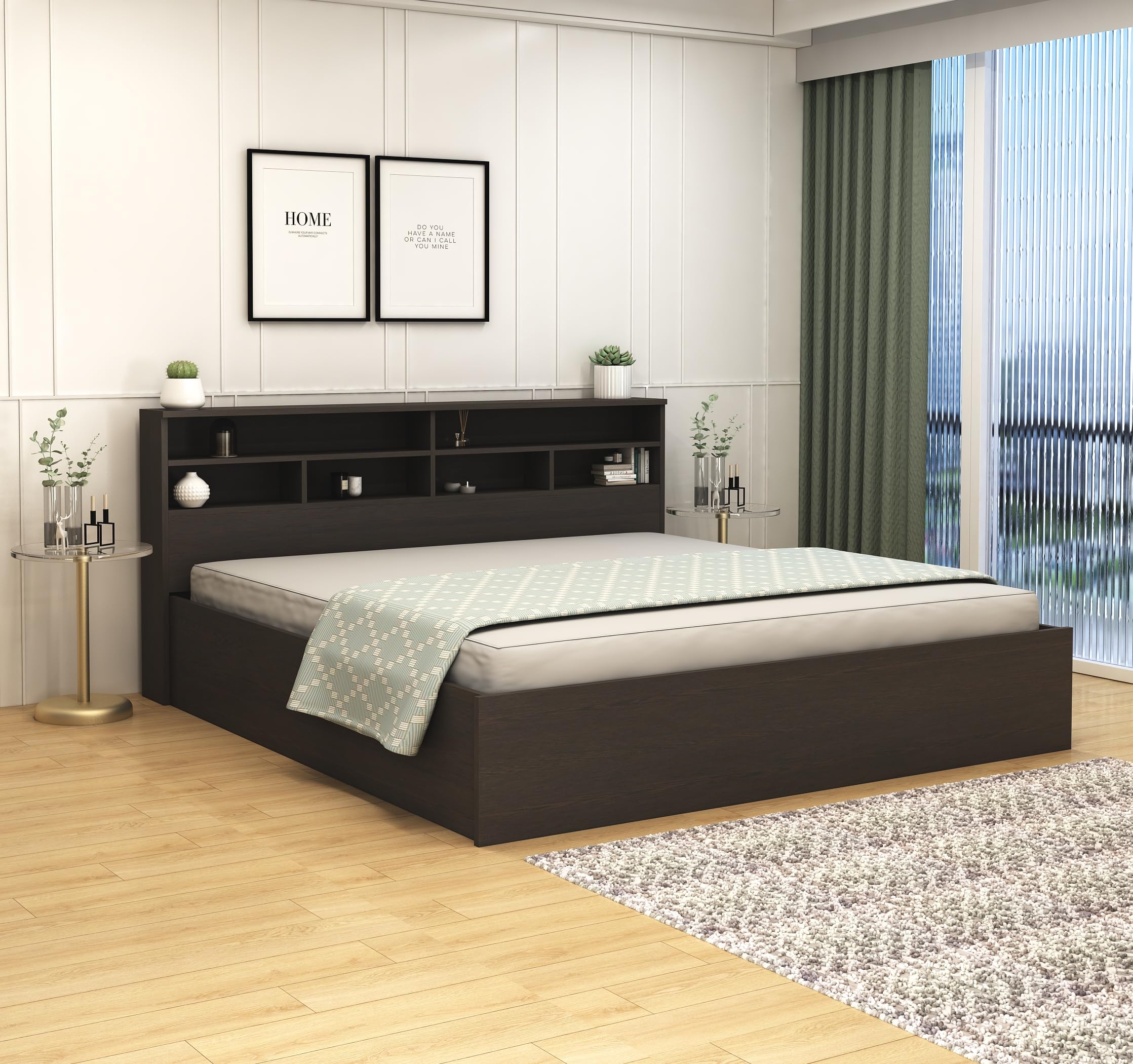 DesignFit Engineered Wood King Size Bed with Box Storage | Wooden Double Bed Cot Palang Furniture for Bedroom Living Room (Wenge Finish) |1 Year Warranty
