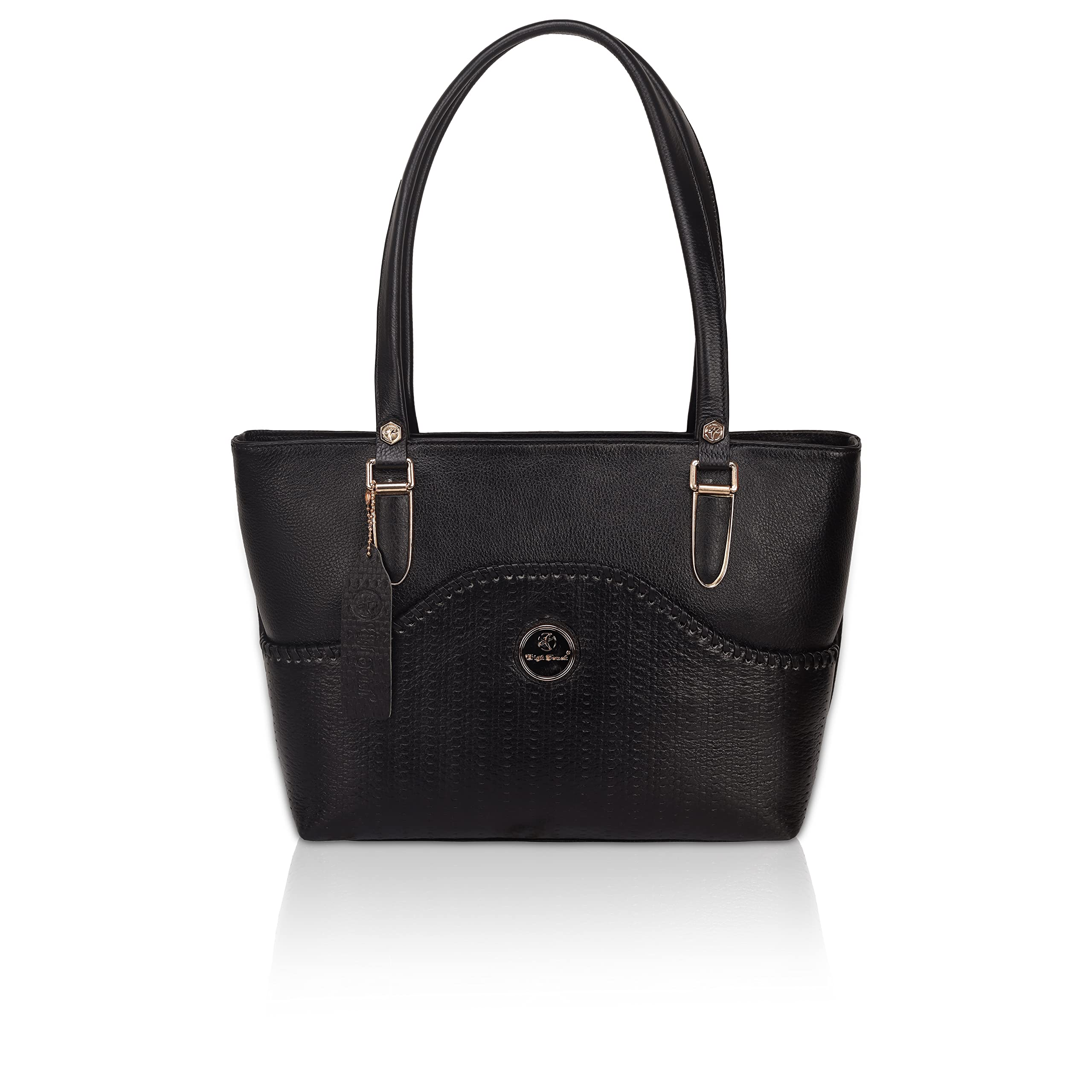 HIGH TOUCH Leather Fascino Women's Handbag/Shoulder Bag (Black)