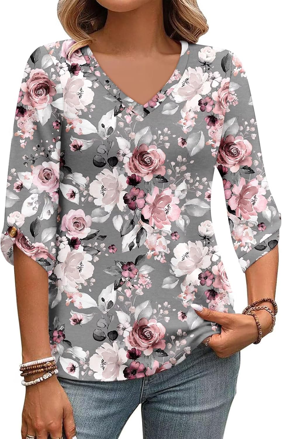 KISSMODA Women's Casual 3/4 Sleeve T-Shirts 2025 V-Neck Tunic Tops Cute Tees Blouses Loose Fit Business Work Tee Top - Image 5