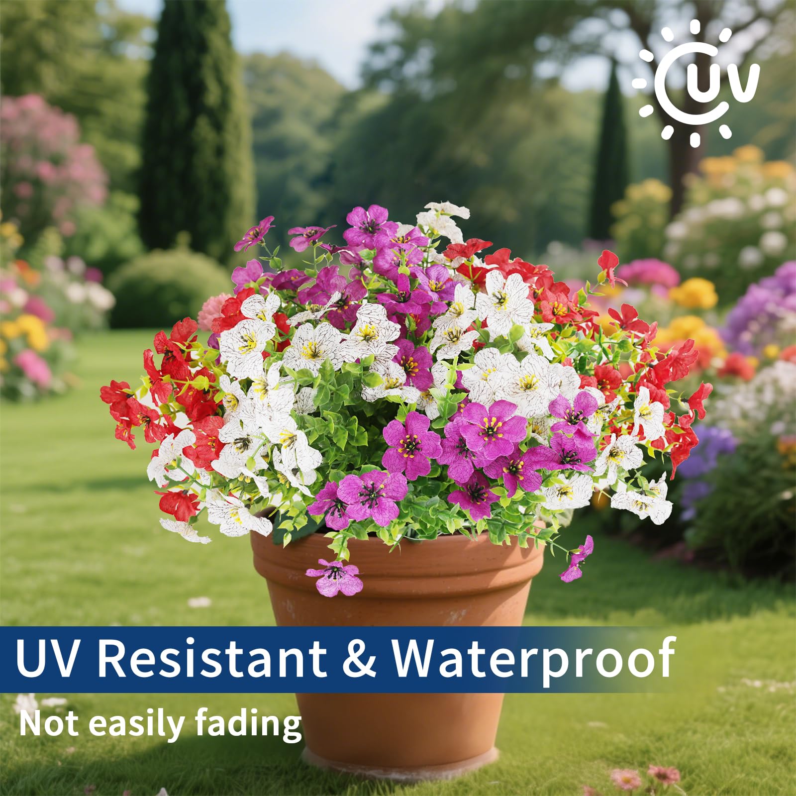 wiipara 9 Bundles Artificial Flowers Outdoor UV Resistant Fake Flowers No Fade Faux Plants Garden Porch Window Box Decorating - Image 4