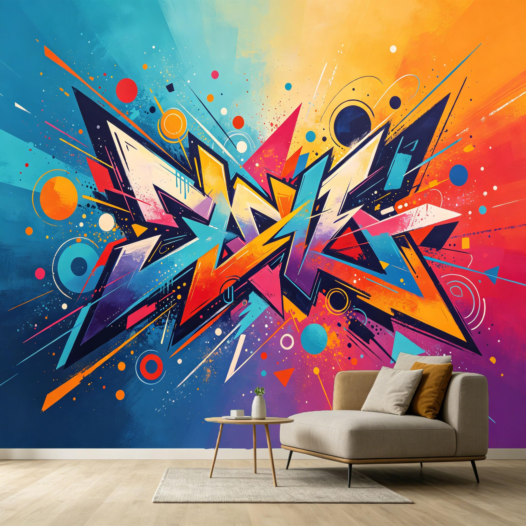 Custom Size Wall Murals Abstract Street Art Graffiti Geometric Shapes Vibrant Colors SelfAdhesive Wall Fabric Removable Large Wallpaper for Photo Living Room
