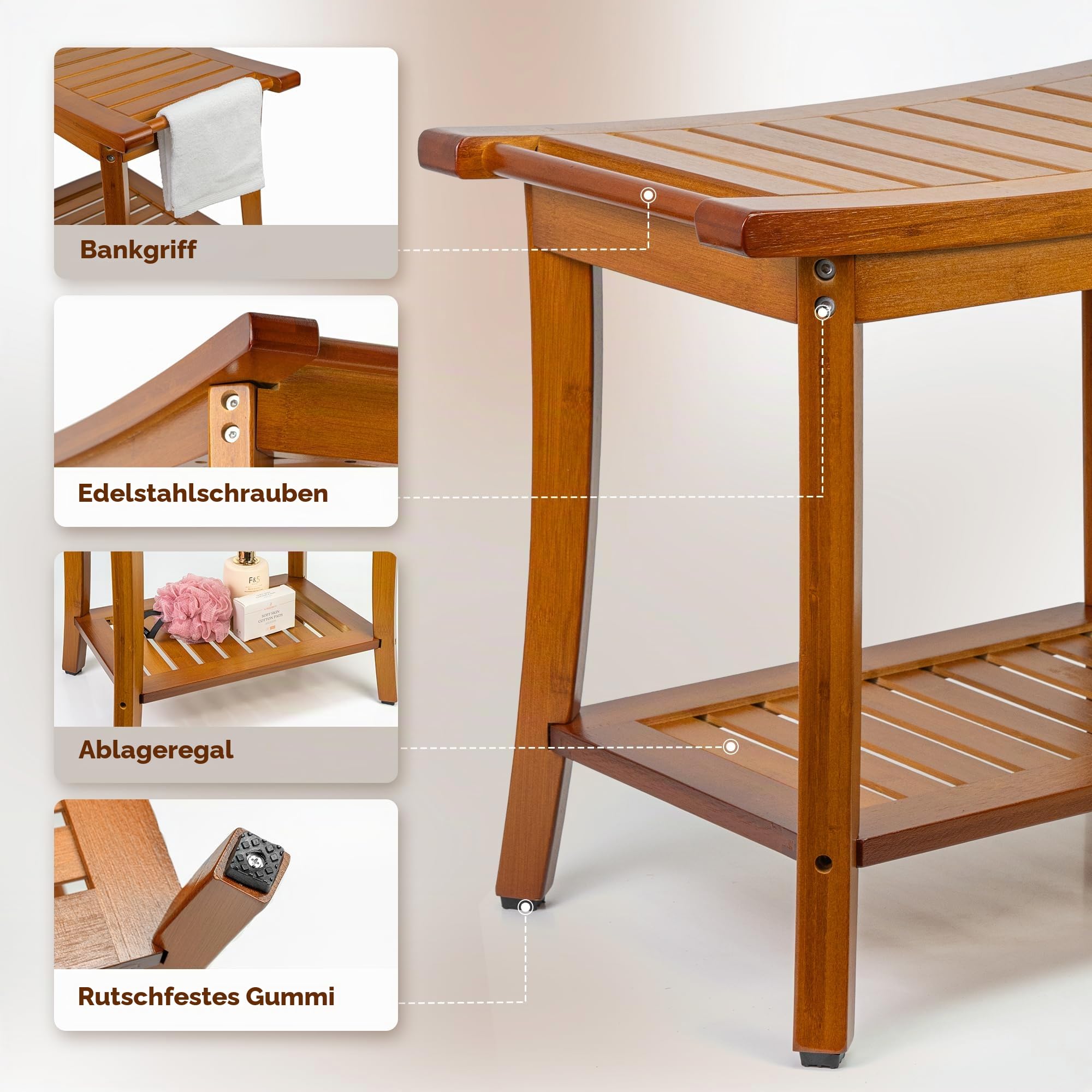 Utoplike Teak Dusche Sitz mit Griffen, tragbare hölzerne Spa Badehocker