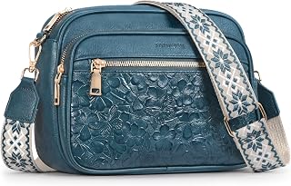 Crossbody Bags for Women, RFID Blocking Embossed Vegan Leather Purse | Floral Embossing;Boho Shoulder Strap;Large Capacity;Multi Pockets;RFID Blocking ；daily work & shopping, women's gift