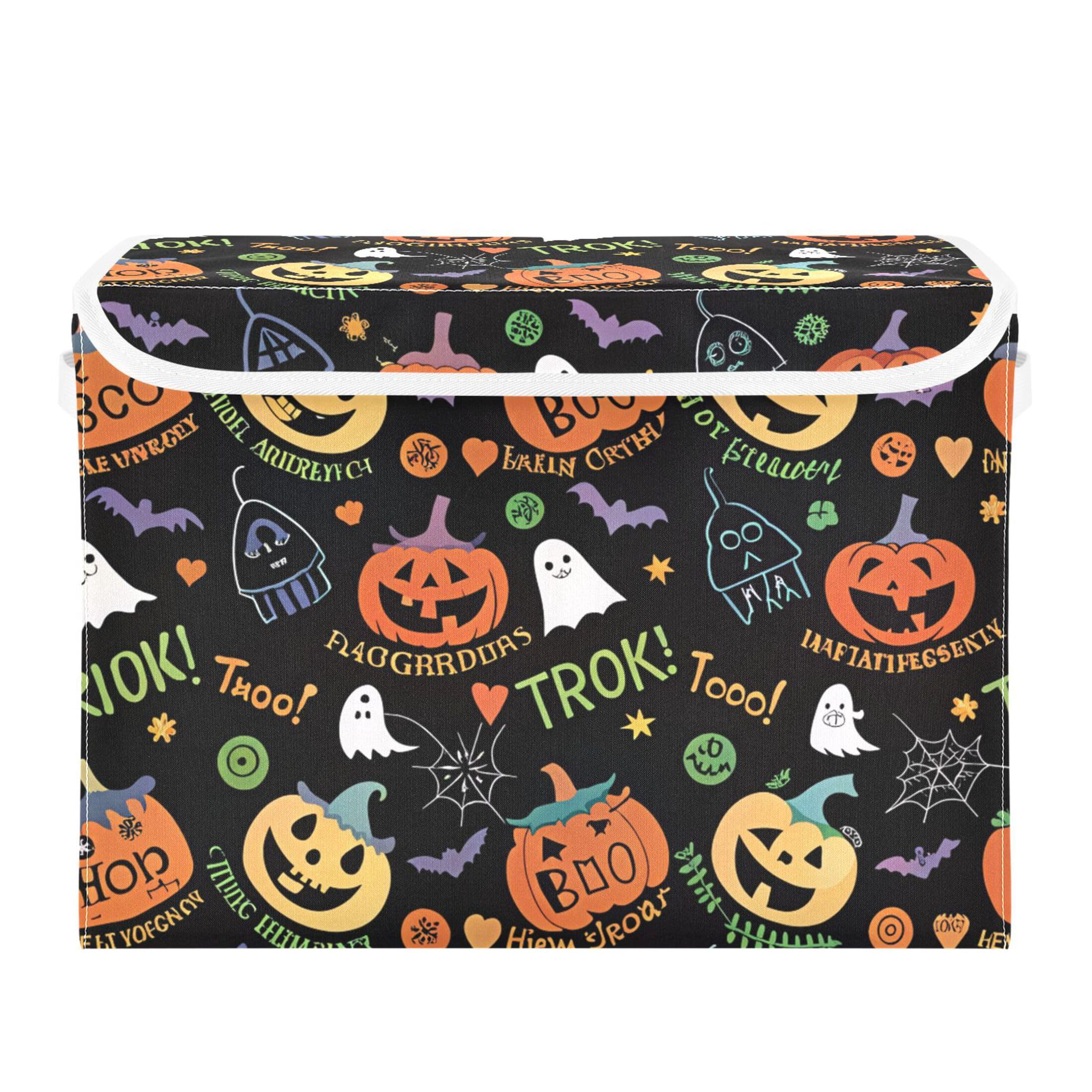 xigua Halloween Ghost Pumpkin Ghosts Storage Bins with Lids and Carrying Handle,Foldable Storage Boxes Organizer Containers Baskets Cube with Cover