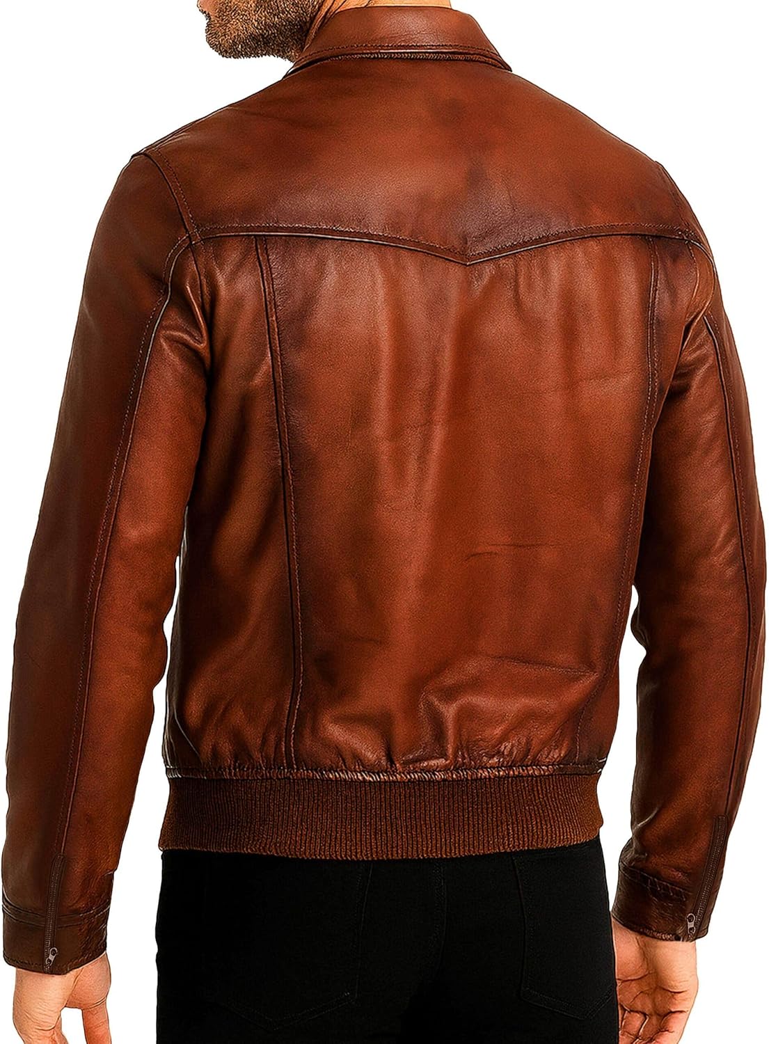 Mens Leather Jacket - Classic Shirt Collar Style Real Lambskin Leather Motorcycle Jacket - Leather Bomber Jacket Men - Image 2
