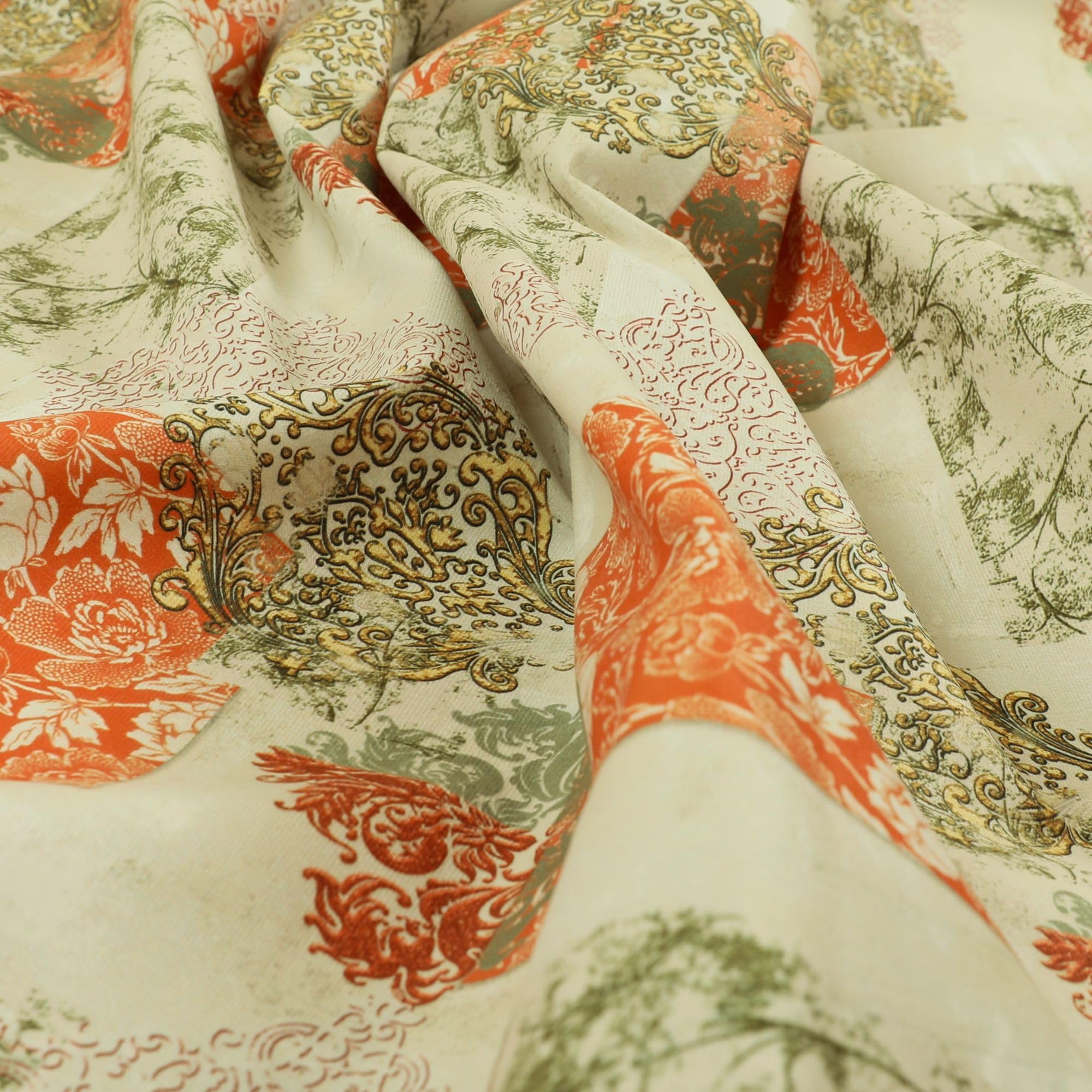 Redbrick Mill Fabrics Flame Retardant Modern Printed Velvet Orange Green Floral Patchwork Pattern Upholstery Fabric (Per Metre) — image 1