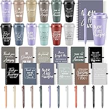 LemonRoad 36 Pcs Christmas Employee Appreciation Gifts Set, Staff Coworker Gift Bulk 16 Oz Plastic Tumbler Cups with Lid and Straw Spiral Notebook Pen Thank You Gift for Team Office (Modern Style)