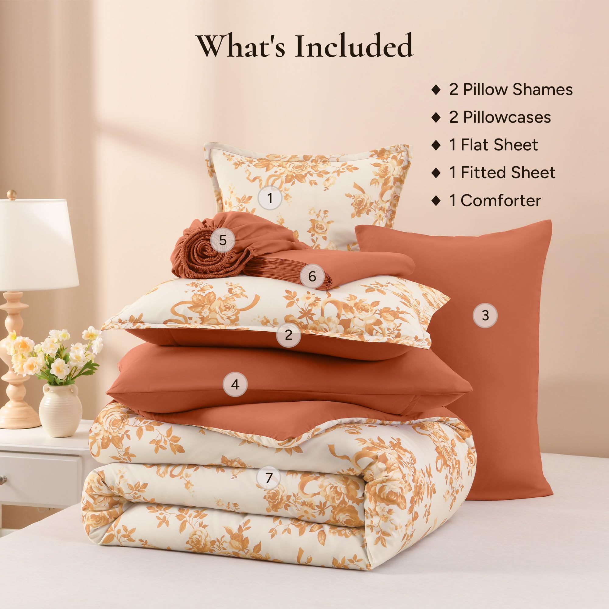 Andency Floral Comforter King Set - Orange Rose -6