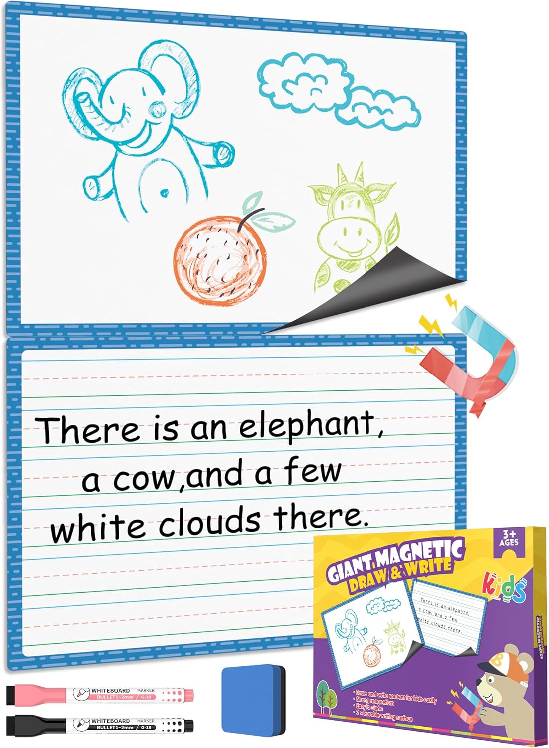 Giant Magnetic Draw & Write Paper, Dry Erase Handwriting Chart, Lined Paper for White Board Accessories, Classroom Teacher Must Haves, Elementary, Essential Homeschool Teaching Supplies