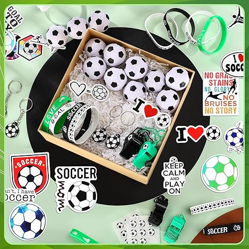 Miniatura 5 de Aoriher Juego de 108 piezas de recuerdos de fiesta de fútbol, rellenos de bolsas de golosinas con temática de fiesta de fútbol, mini pelotas de