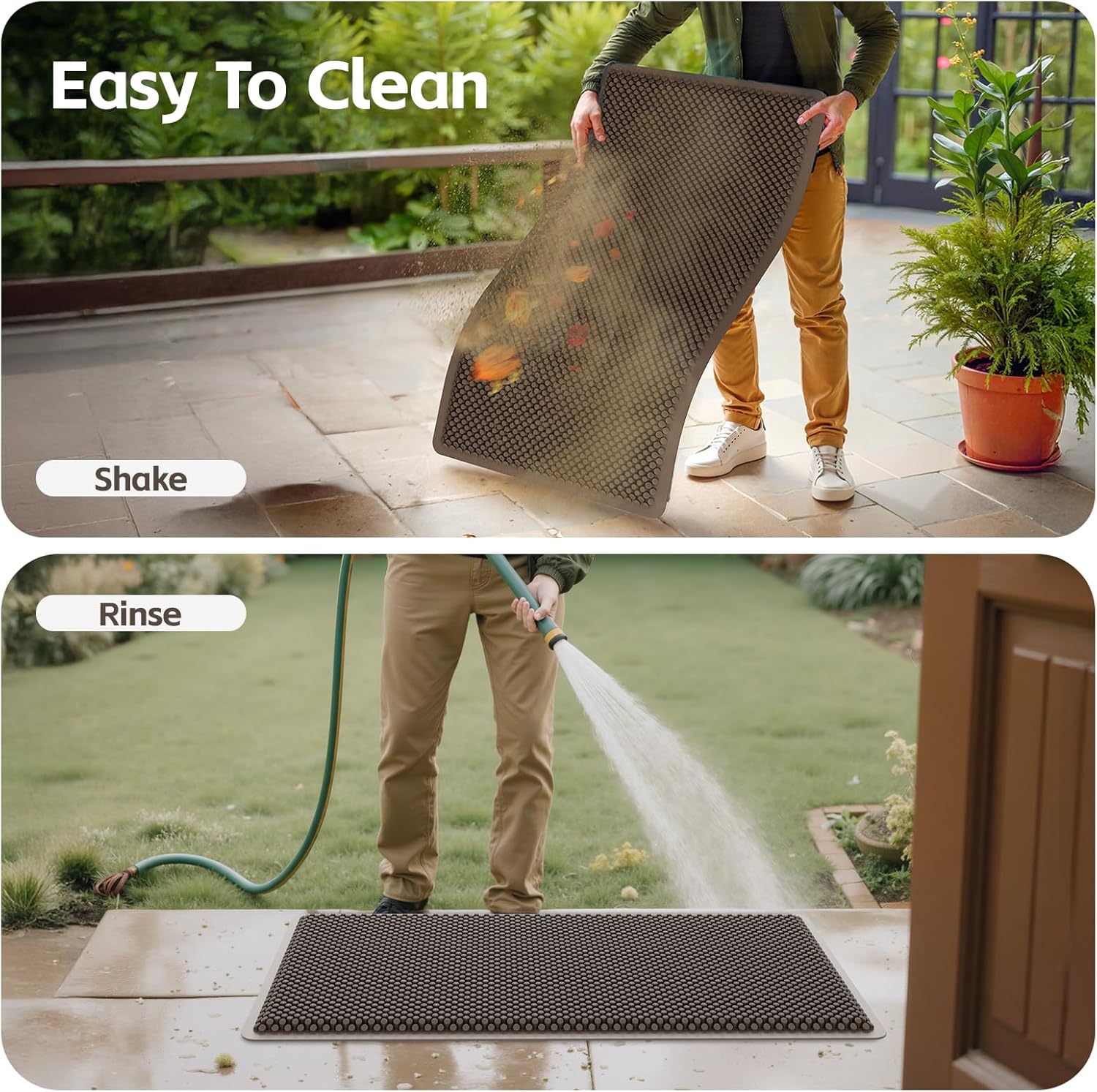 ASOBEAGE Silicone Doormat for Indoor Use, Waterproof Entrance Mat for Front Door, Kitchen, Laundry Room, Garage, Bathroom & Office (30"x17", Brown)