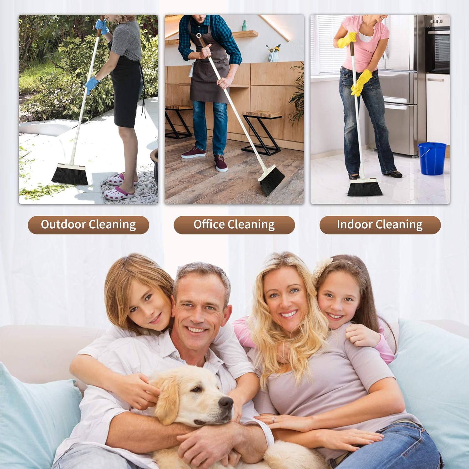 Jekayla Broom and Dustpan Set for Home with 54" Long Handle, Upright and Lightweight Dust pan and Brush Combo for Kitchen Room Office Lobby Floor Cleaning, Brown and Grey