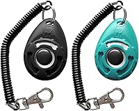 Vista 3 de Clicker de entrenamiento para mascotas con correa para la muñeca, clickers de entrenamiento de perros (negro + azul)