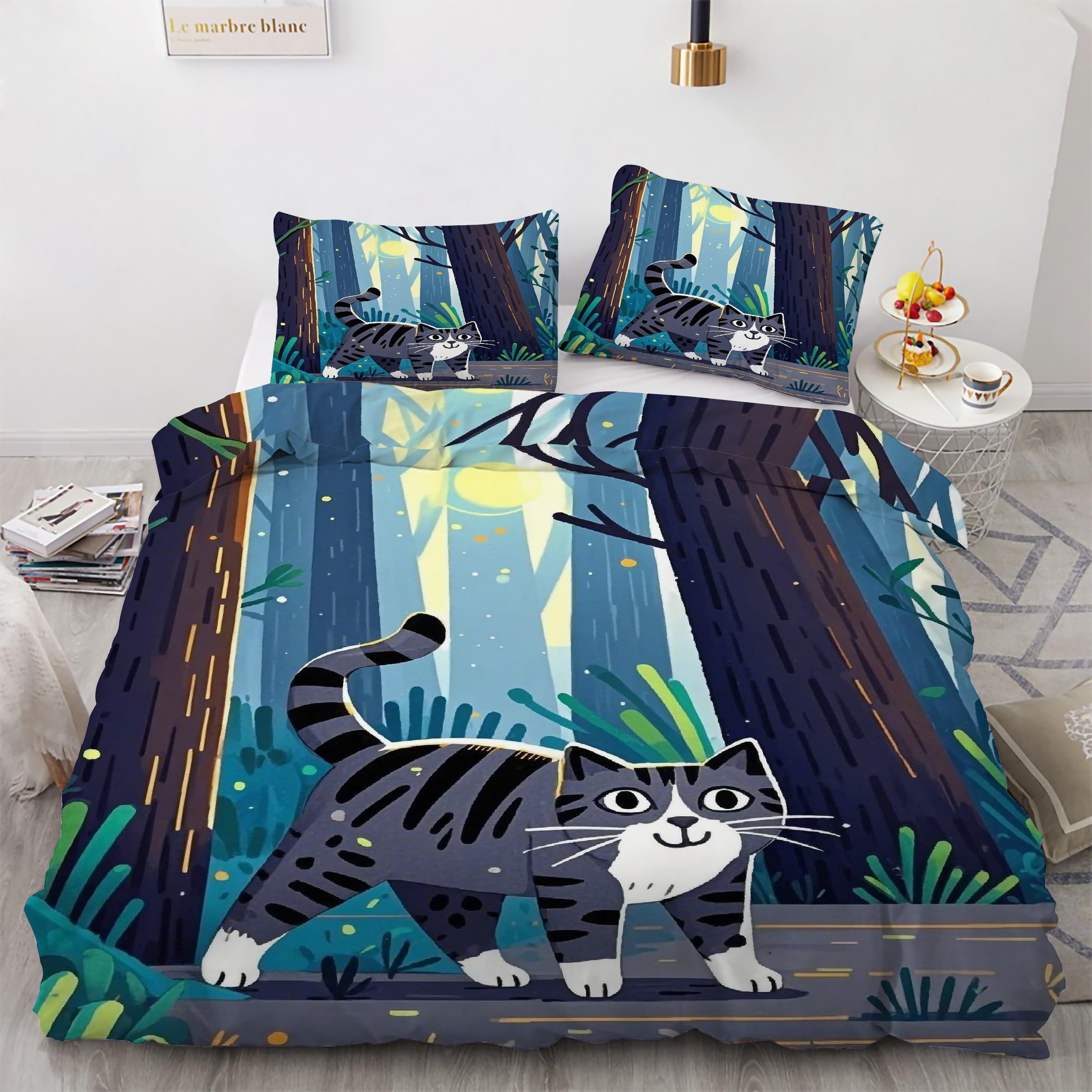 Housse de couette chat de ligne 3 pièces pour lit enfant de dimensions 90x190 cm