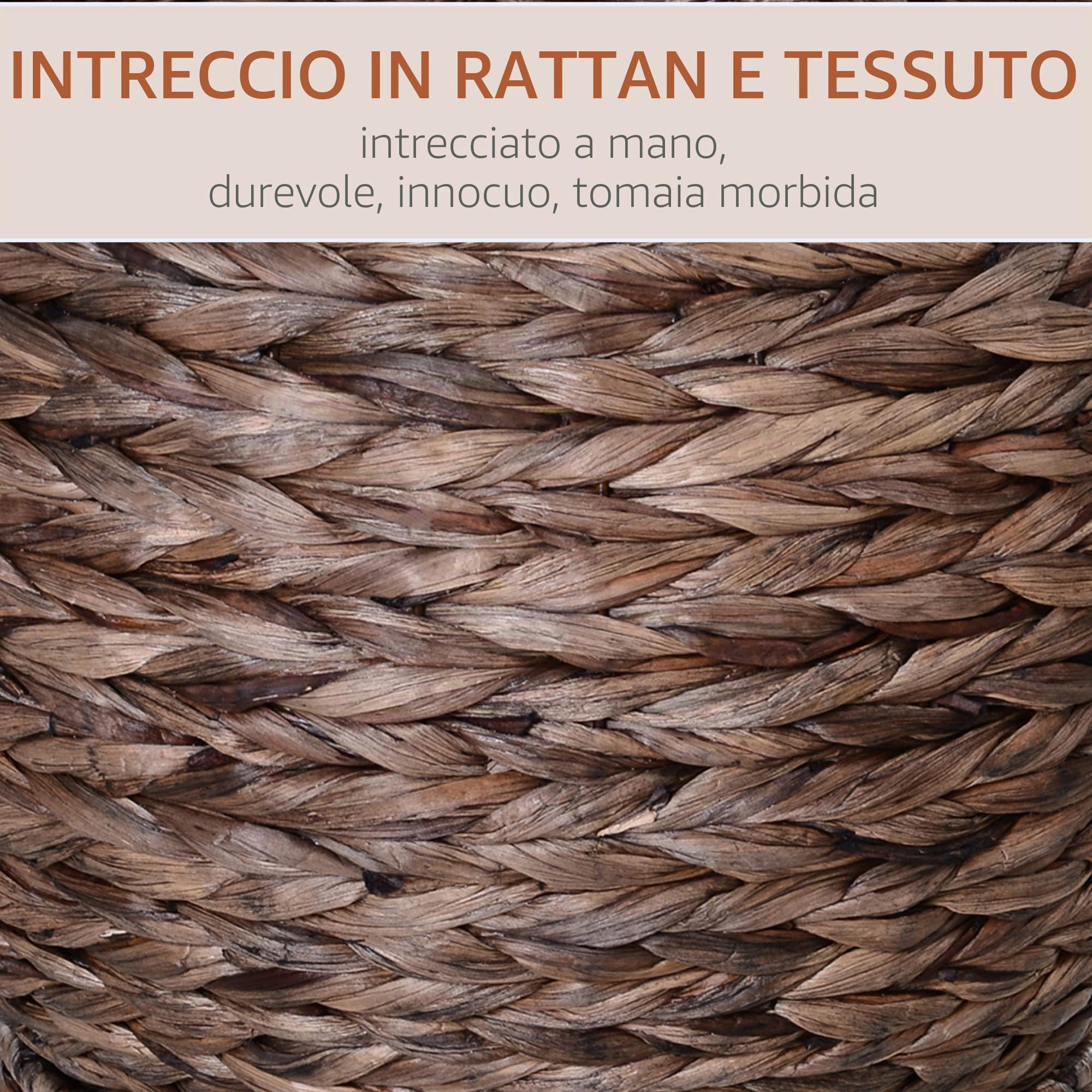 PawHut cesto per gatti in rattan rifugio per gatti grotta per gatti con cuscino letto per animali domestici in giacinto d'acqua per soggiorno marrone scuro 50 x 42 x 60 cm