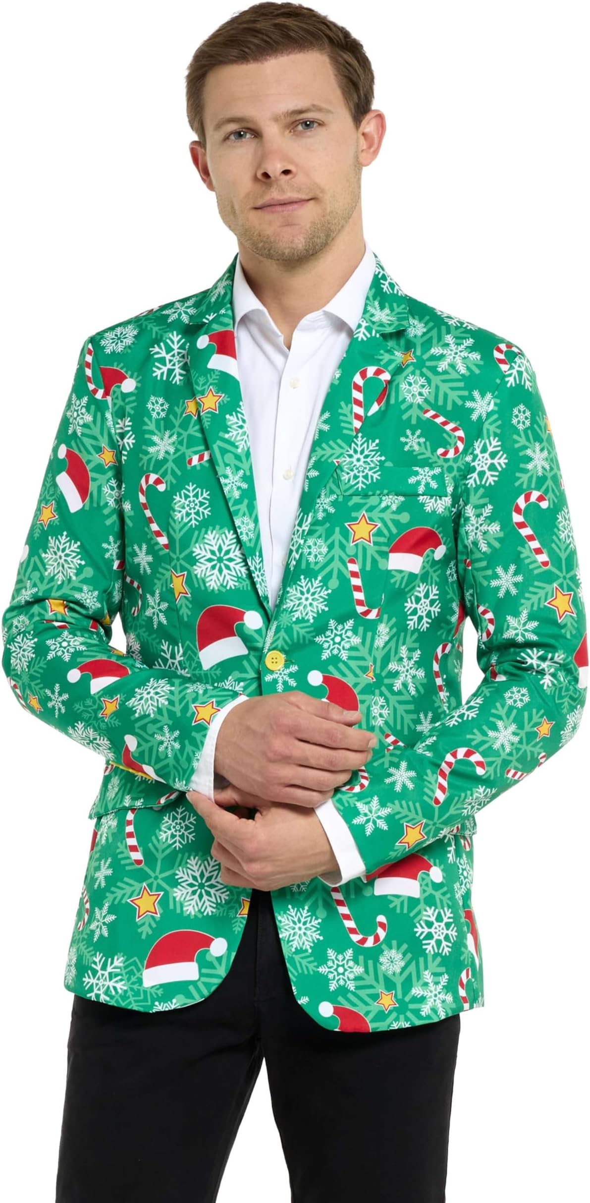 Men's Christmas Blazer - Ugly X-Mas Holiday Print Outfit - Only Suit Jacket