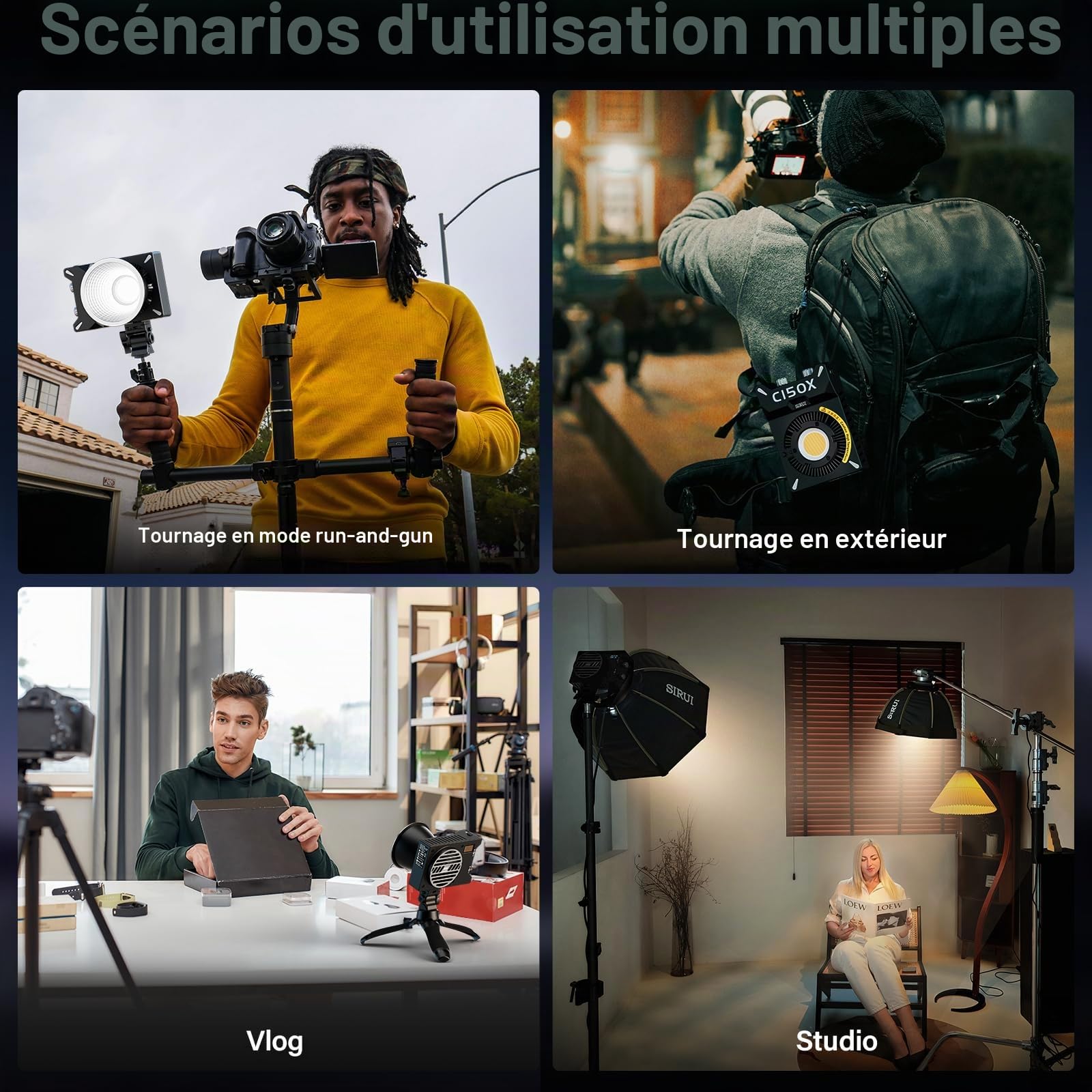 SIRUI Super Bulbs C150X Lampe Vidéo LED 150W COB, Lampe Photo Portable Bichromatique 2800K-6500K, Éclairage à Sortie Continue avec Réflecteur et Contrôle Luminosité Via Application Bluetooth