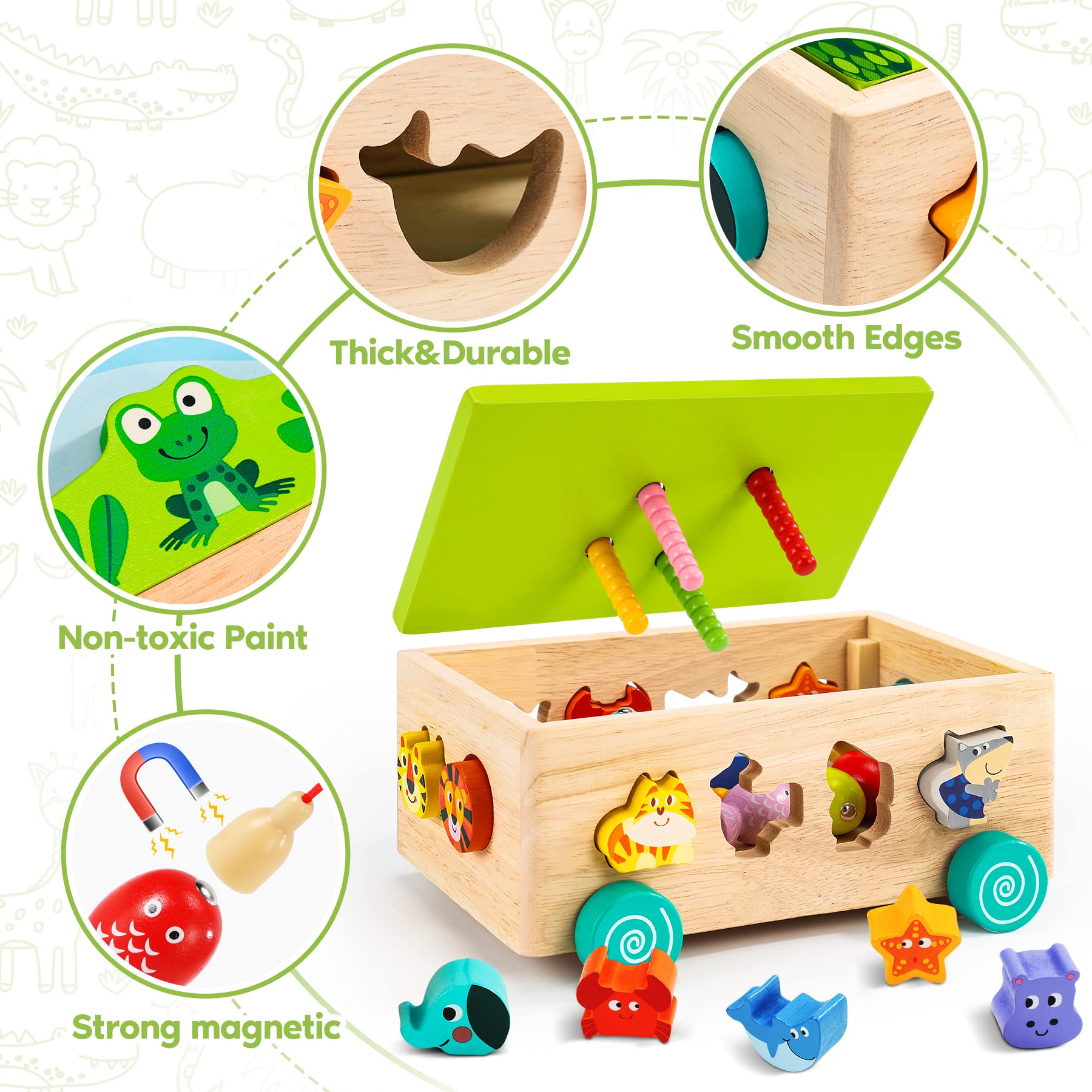 Giochi Montessori 2 Anni | 6 in 1 Magnetici di Pesca in Legno Abilità Motorie Giocattoli Educativi | Giochi per Bambini di 2 Anni| Educativi Regali Pasqua Bambino 2 3 4 Anni Bambini Bambina