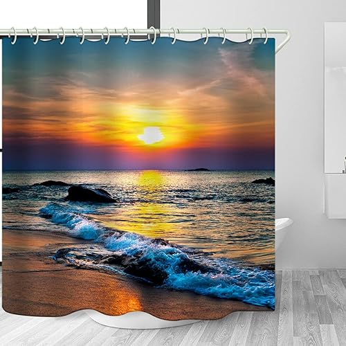 Miniatura 2 de El baño utiliza una cortina de ducha 3D con superficie de mar soleado, la bañera utiliza cortinas de ducha estándar de lujo y la cortina de ducha