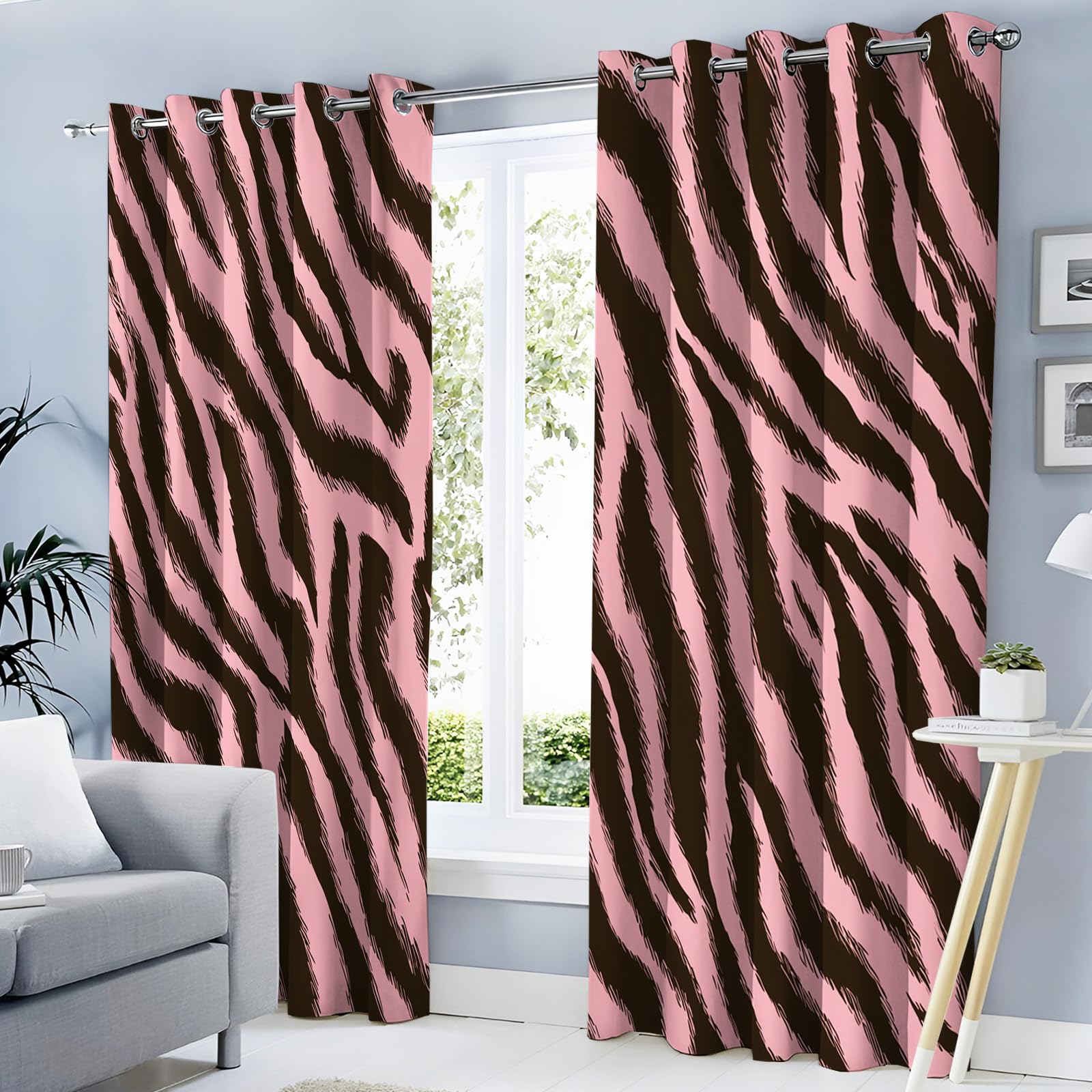 Rideaux motif zèbre anti-lumière occultant rose contre le vis-à-vis pour fenêtre chambre