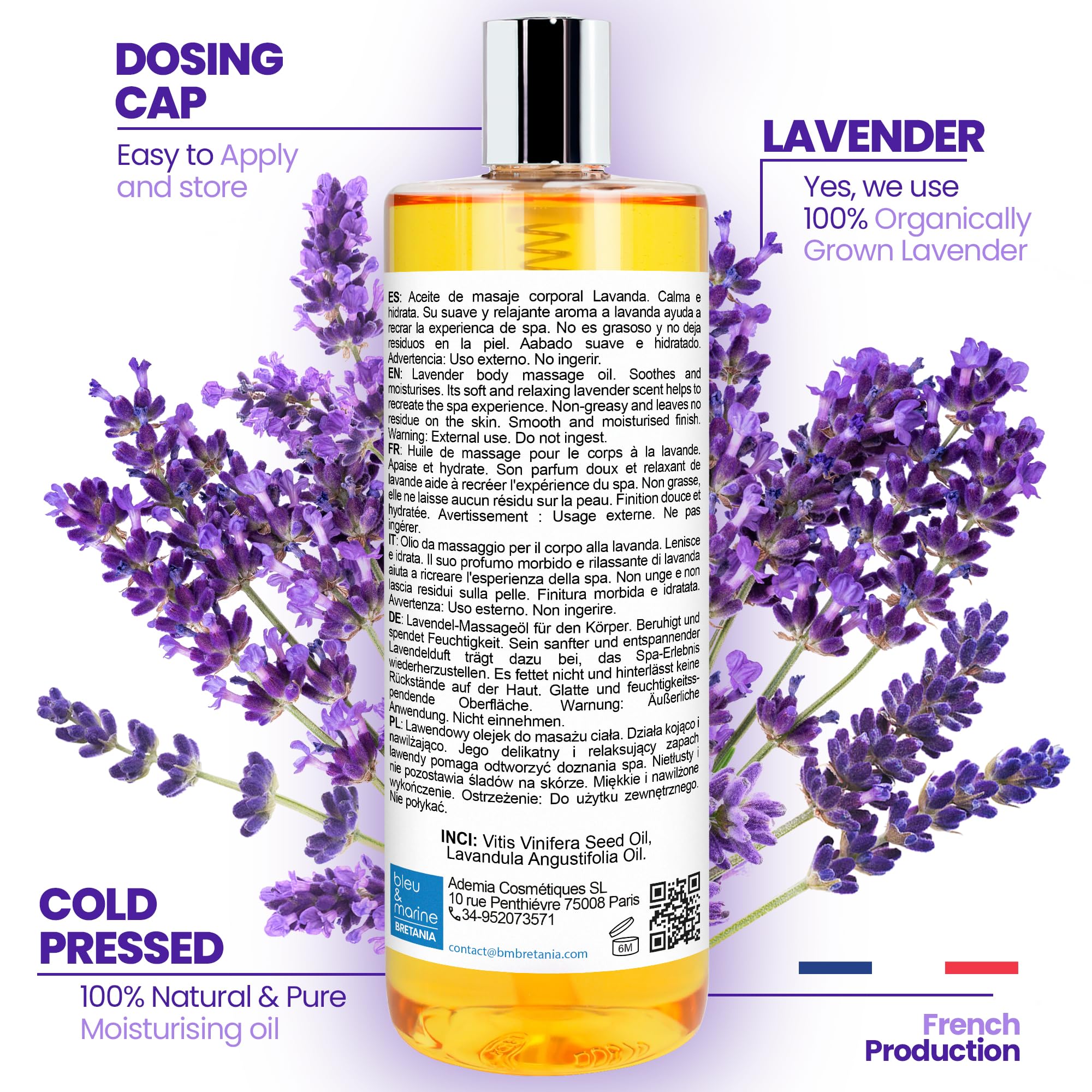 Aceite de Masaje Natural 100% Bretania - Aromaterapia y Relajación, 200 ml