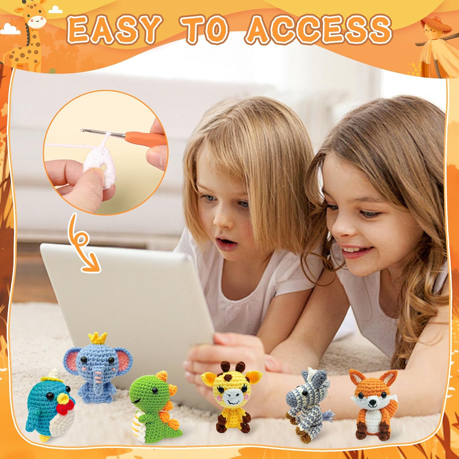 Asopetch 6Pcs Crochet Kit for Beginners, DIY Craft for Adults and Kids, Great Gife for Crochet Lovers, Crocheting Animal Kits with Step by Step Videos,Yarn,Crochet Hook,Birthday, Holiday Gift