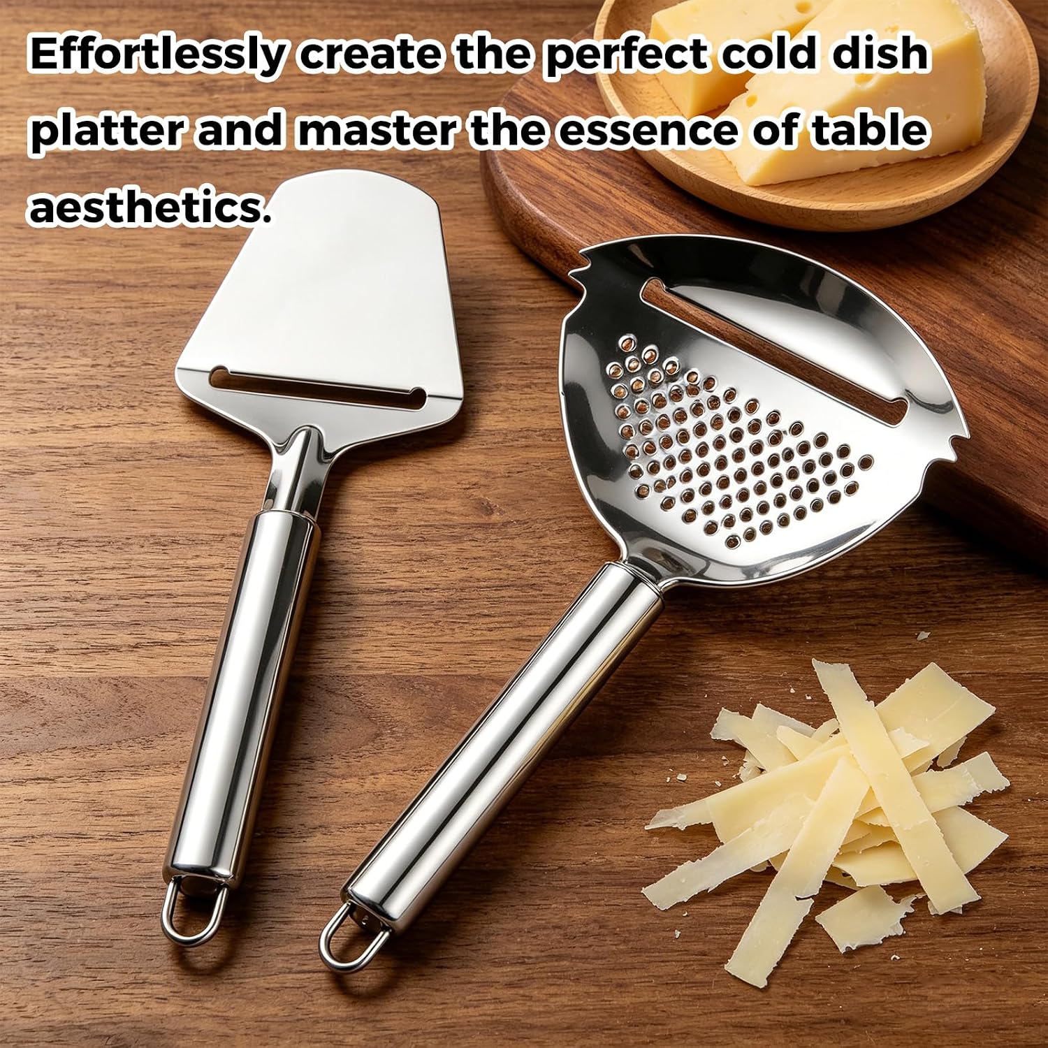 Cheese Slicer & Block Cheese Grater Set, One-piece Stainless Steel Food Plane Cutter Multi-Functional Food Spatula Knife for Accessories Kitchen Tool Non-stick & Ergonomic Handheld
