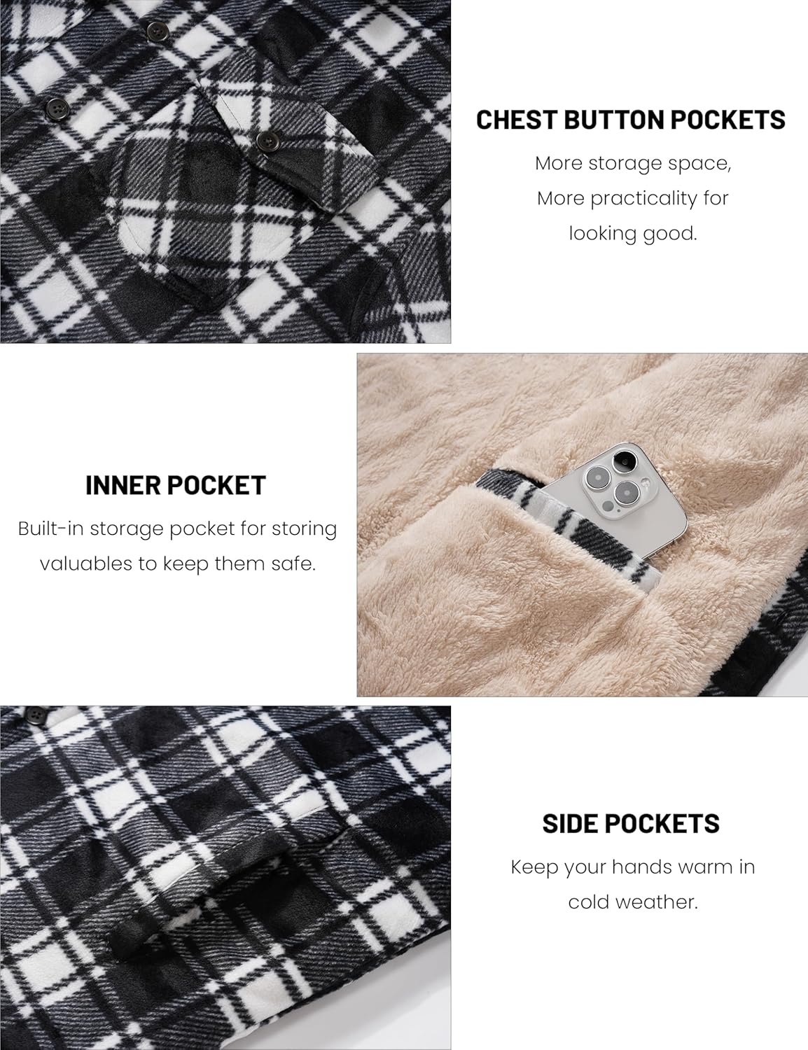 MAGCOMSEN Mens Flannel Shirt Jacket Fleece Lined Thick Long Sleeve Coat Winter Warm Plaid Shacket Jackets with 5 Pockets - Image 7