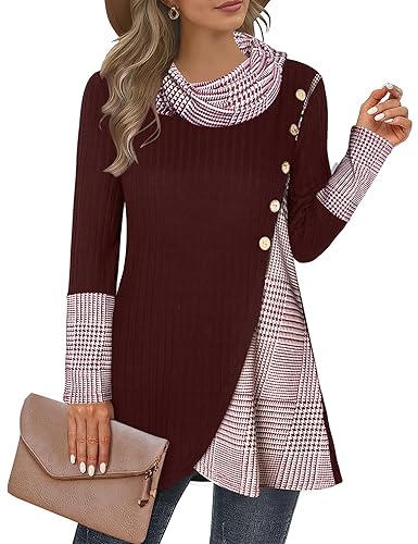 Miusey Women's Cowl Neck Pullover Sweaters Lightweight Long Sleeve Tunic