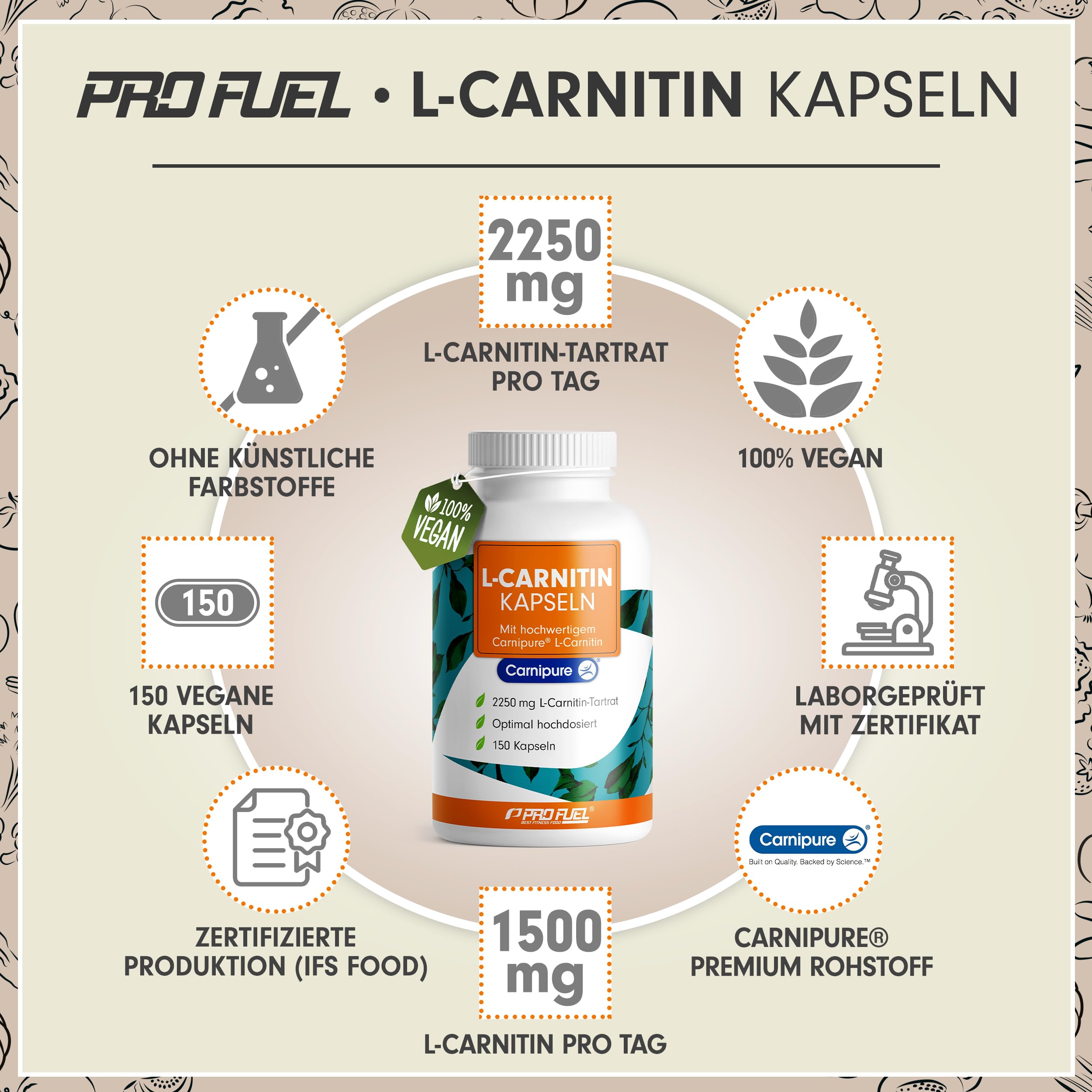 L-Carnitin hochdosiert 2250 mg - 150 Carnipure® L-Carnitin Kapseln mit Carnitin-Tartrat - Premium-Rohstoff Carnipure® von Lonza