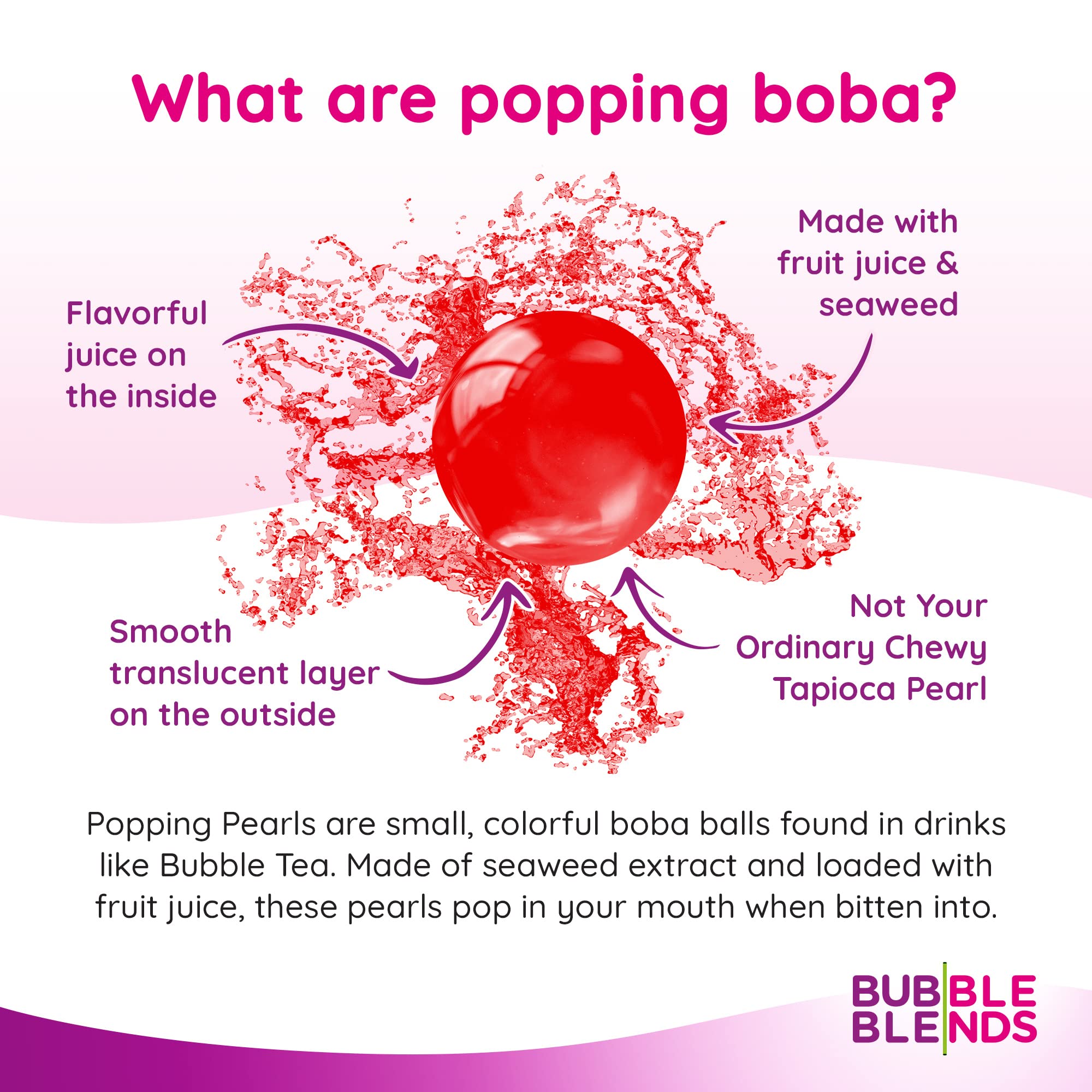 Popping Boba Sabor Cereza 450g Bubble Blends Perlas Boba con Verdadero Zumo de Fruta Sin Lácteos Grasa Ni Gluten