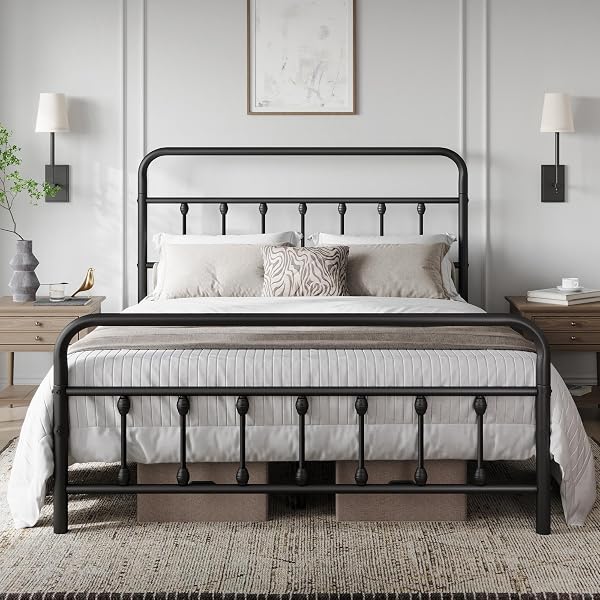 Yaheetech Classic Metal Platform Bed Frame with Victorian Style
